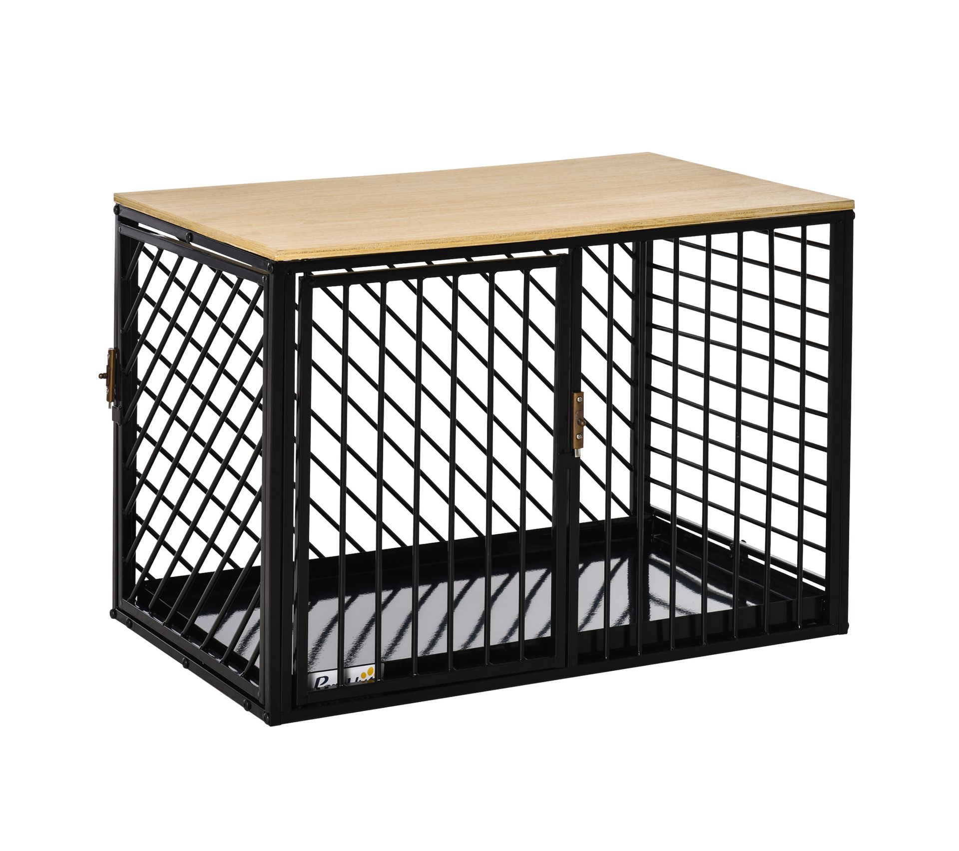 Cage Pour Chien Animaux 2 Portes Verrouillables Metal Panneau Chene Clair Chien But