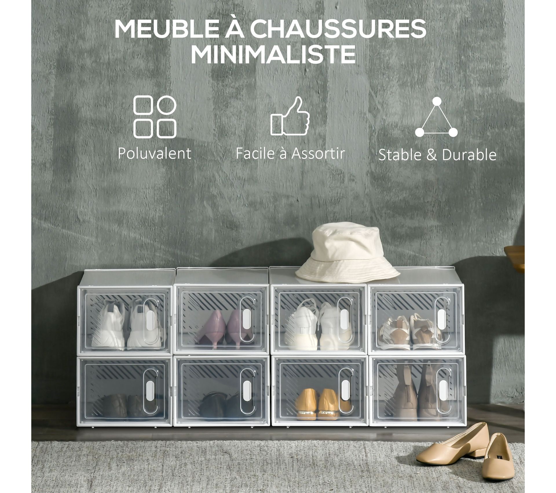 Lot De 8 Boites Cubes Rangement à Chaussures Modulable - Meuble à ...