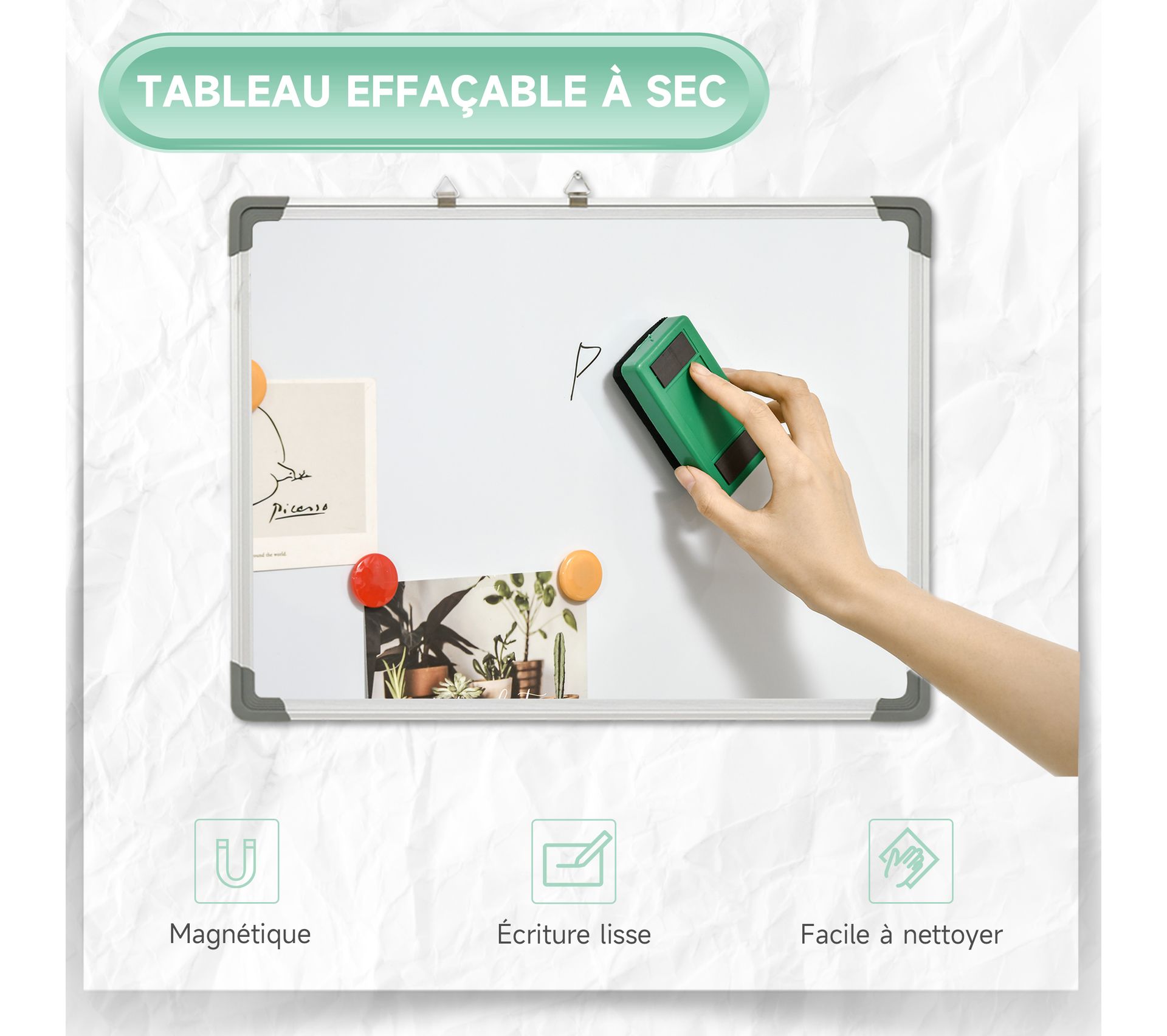 Tableau Blanc Aimanté Magnétique Dim. 60l X 45h Cm Avec Accessoires ...