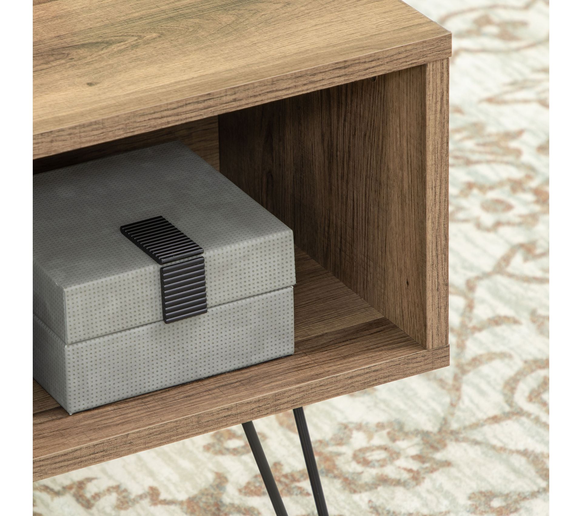 Table Basse Design Industriel Graphique Métal Noir Aspect Bois Table basse BUT