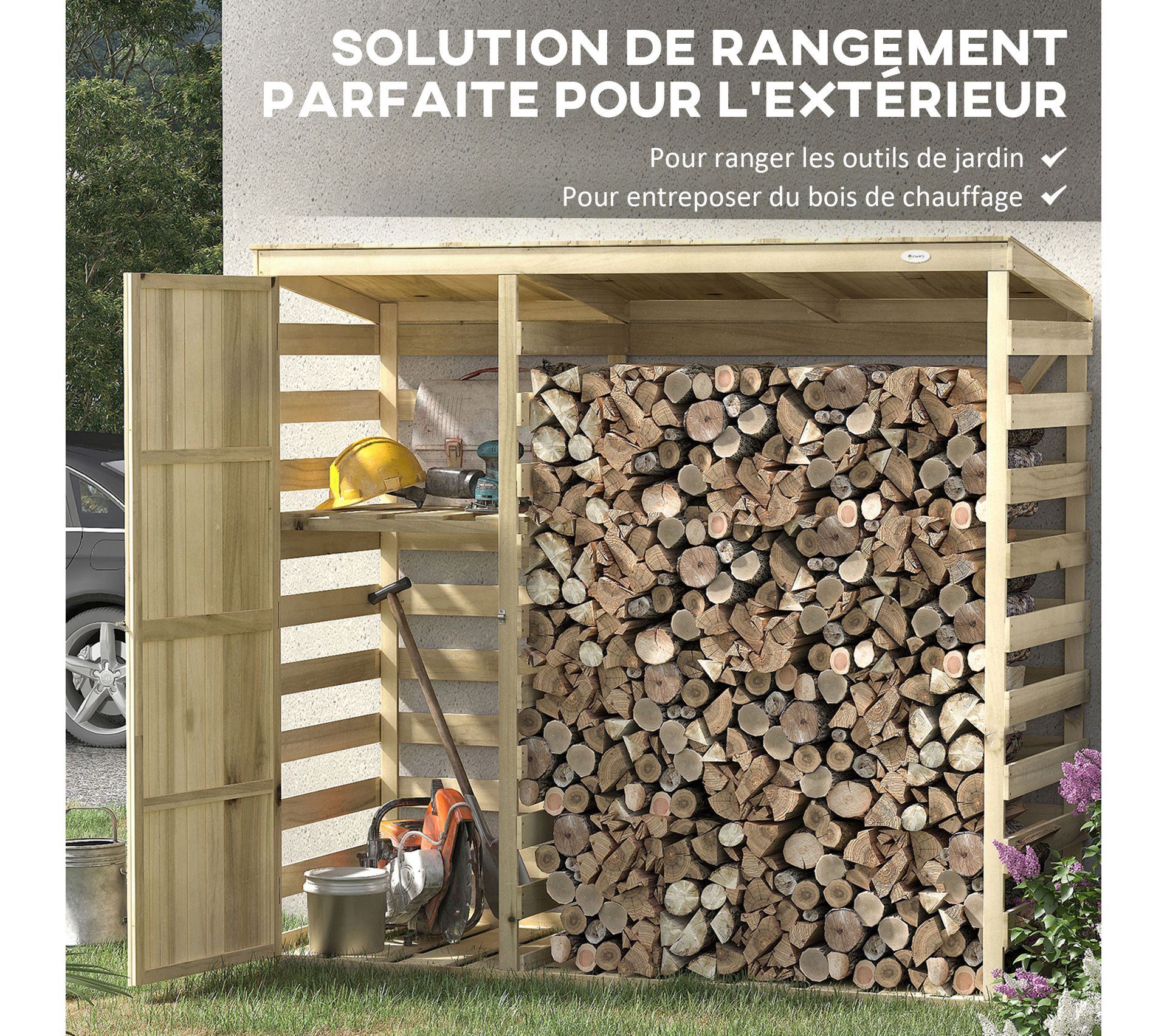 Armoire Abri De Jardin Rangebûches, Porte Bois De Sapin Autoclave