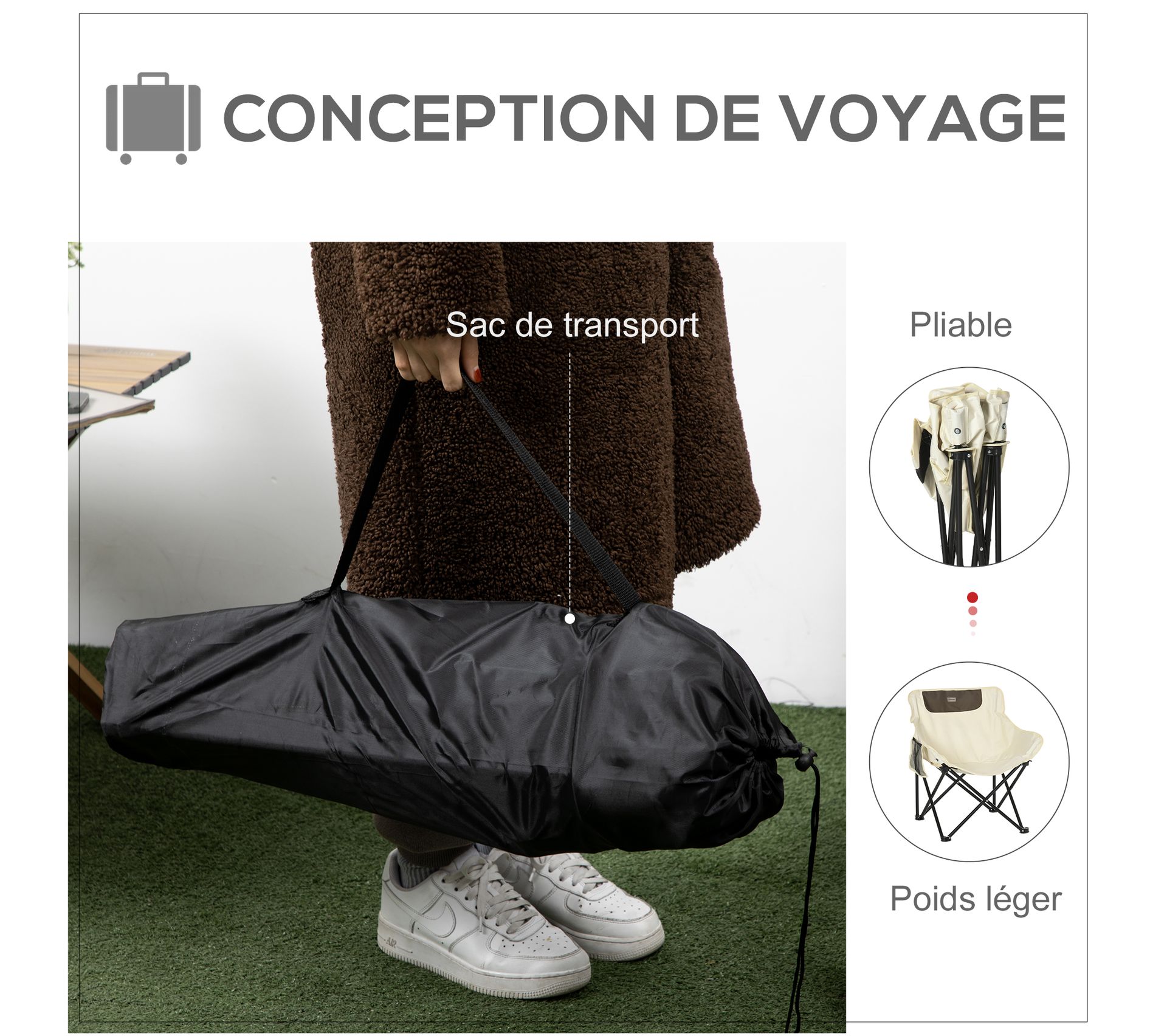 Chaise De Camping Pliante Naturehike - Cadre Aluminium Léger, Poids 2,7 Kg, Support 120 Kg, Avec Sac De Transport