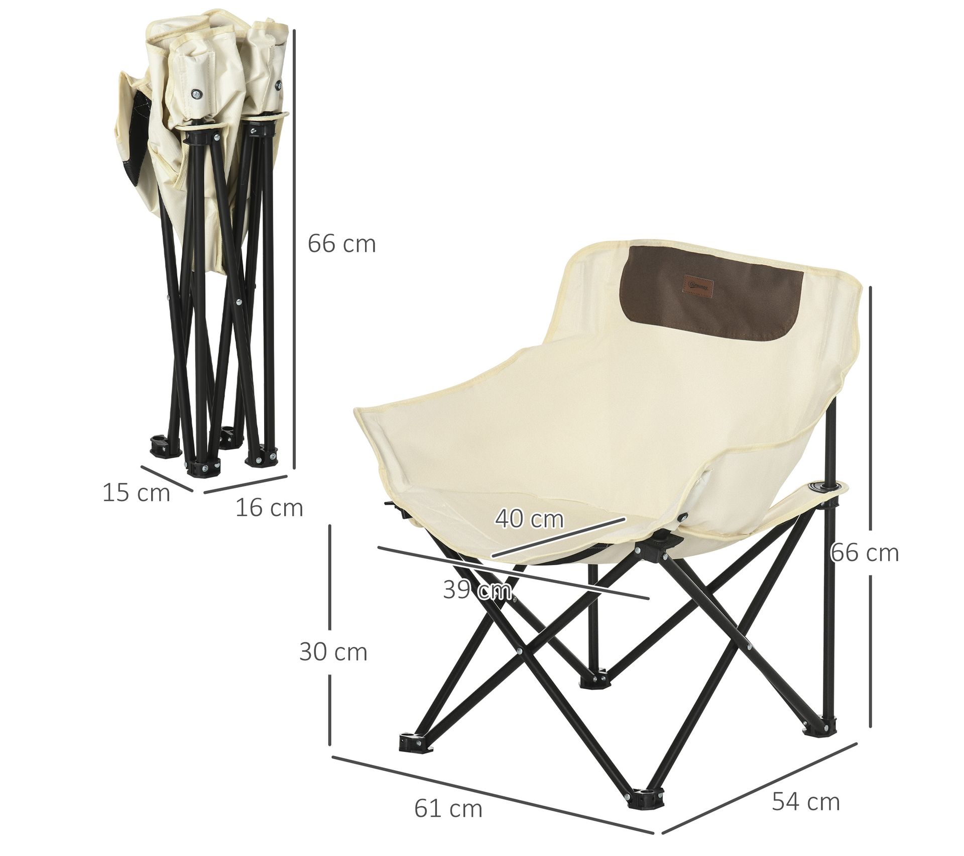 Outsunny Chaise De Camping Pliable Avec Sac De Transport Et Pochette Latérale Compact Ultra Legere Beige~1e7jbgh53kg01