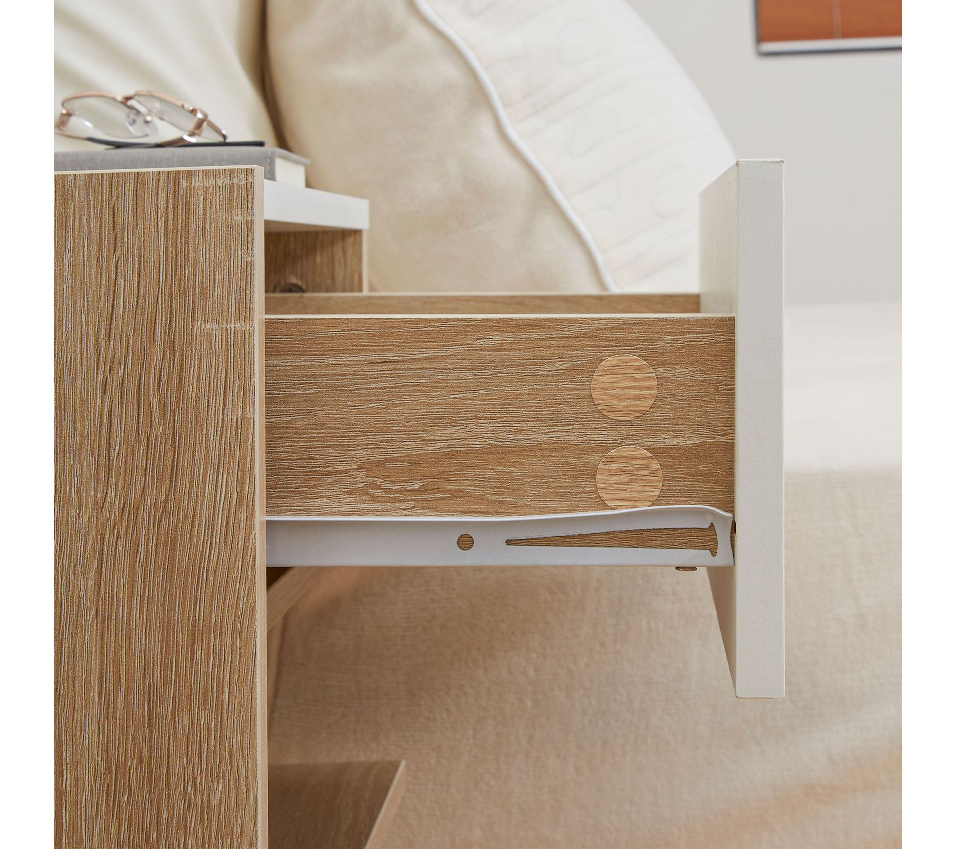 Lot De 2 Tables De Chevet Murales Suspendues - Avec Prises électriques Et USB, Tiroir, Design Moderne - Blanc, Pour Chambre Ou Salon