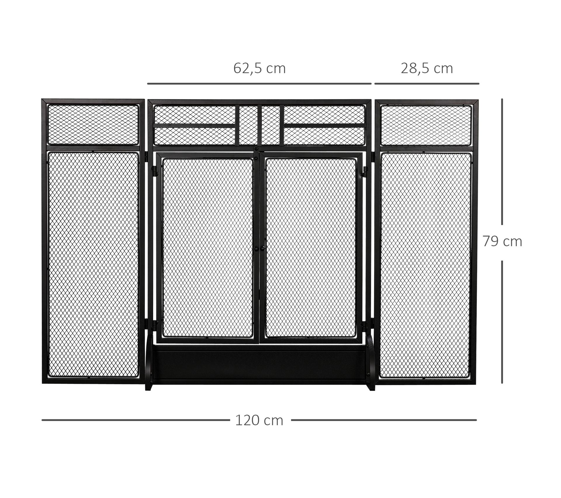 Pare-feu Pour Cheminée 3 Volets Pliables Avec Accessoires (pince, Tisonnier, Pelle, Balai) - Acier Noir, Protection étincelles, Style Contemporain