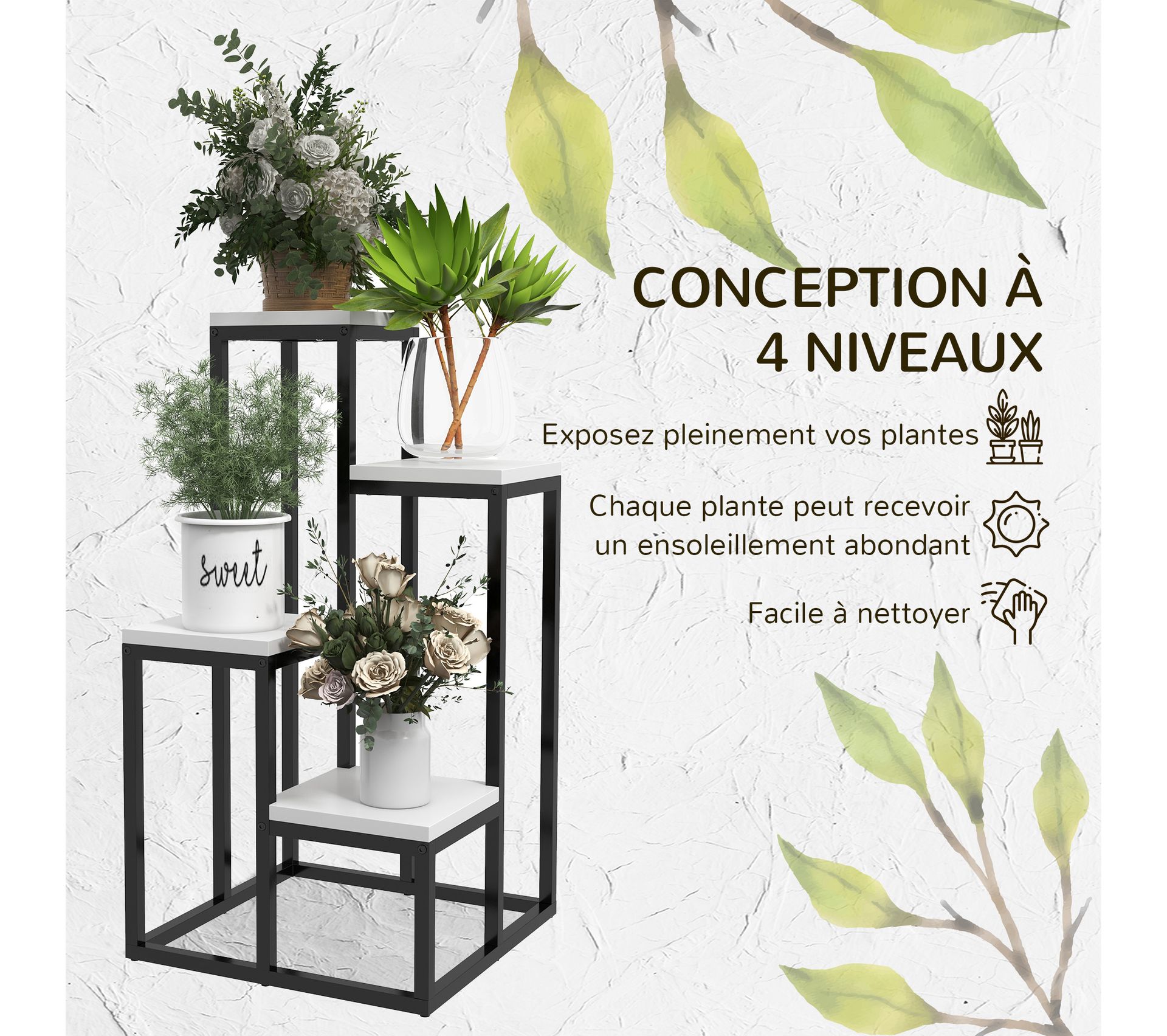Porte plantes Style Industriel 4 tag res M tal Sapin Pot De Fleurs 