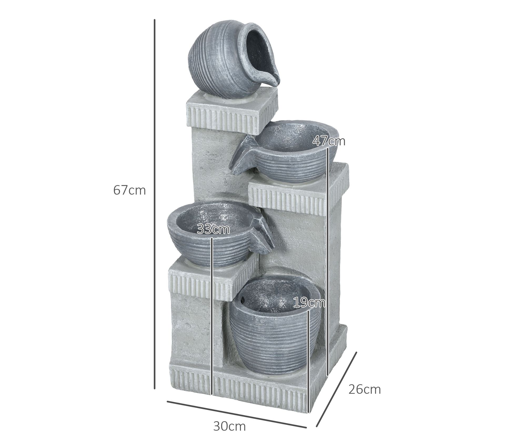 Fontaine Solaire De Jardin 4 Niveaux – Bols Renversants En Résine, Éclairage LED, Batterie De Secours 6h, Décor Extérieur Élégant
