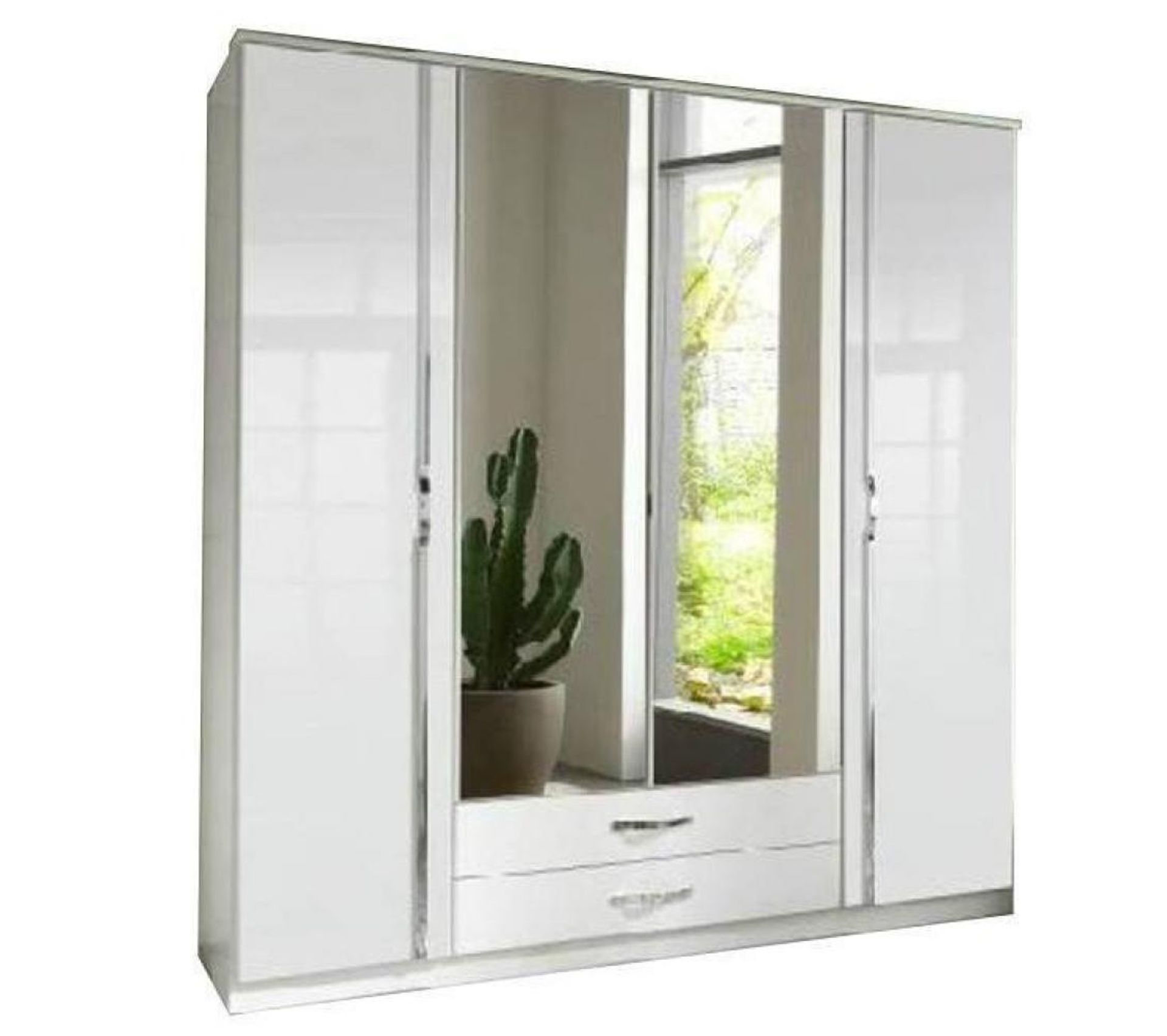 Armoire Kroos 4 Portes, 2 Miroirs Blanc / Laquée Blanc Brillant