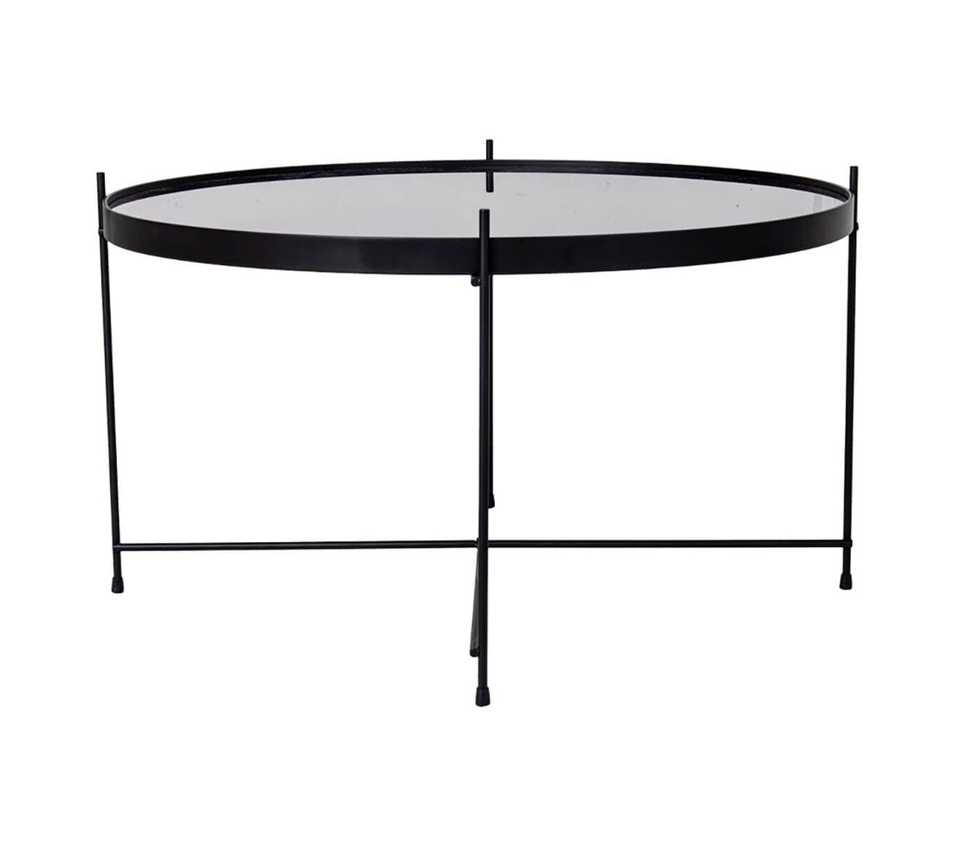 Table Basse Ronde Ø70 cm Acier Noir Et Plateau Verre Meolo Table