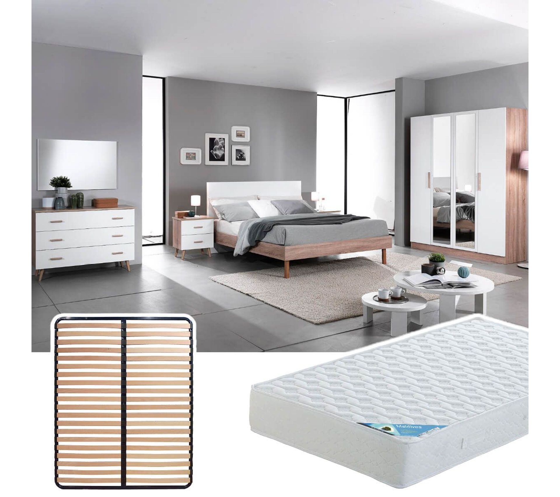 Chambre Complète 160x200 cm + Sommier Altolattes + Matelas Maldives