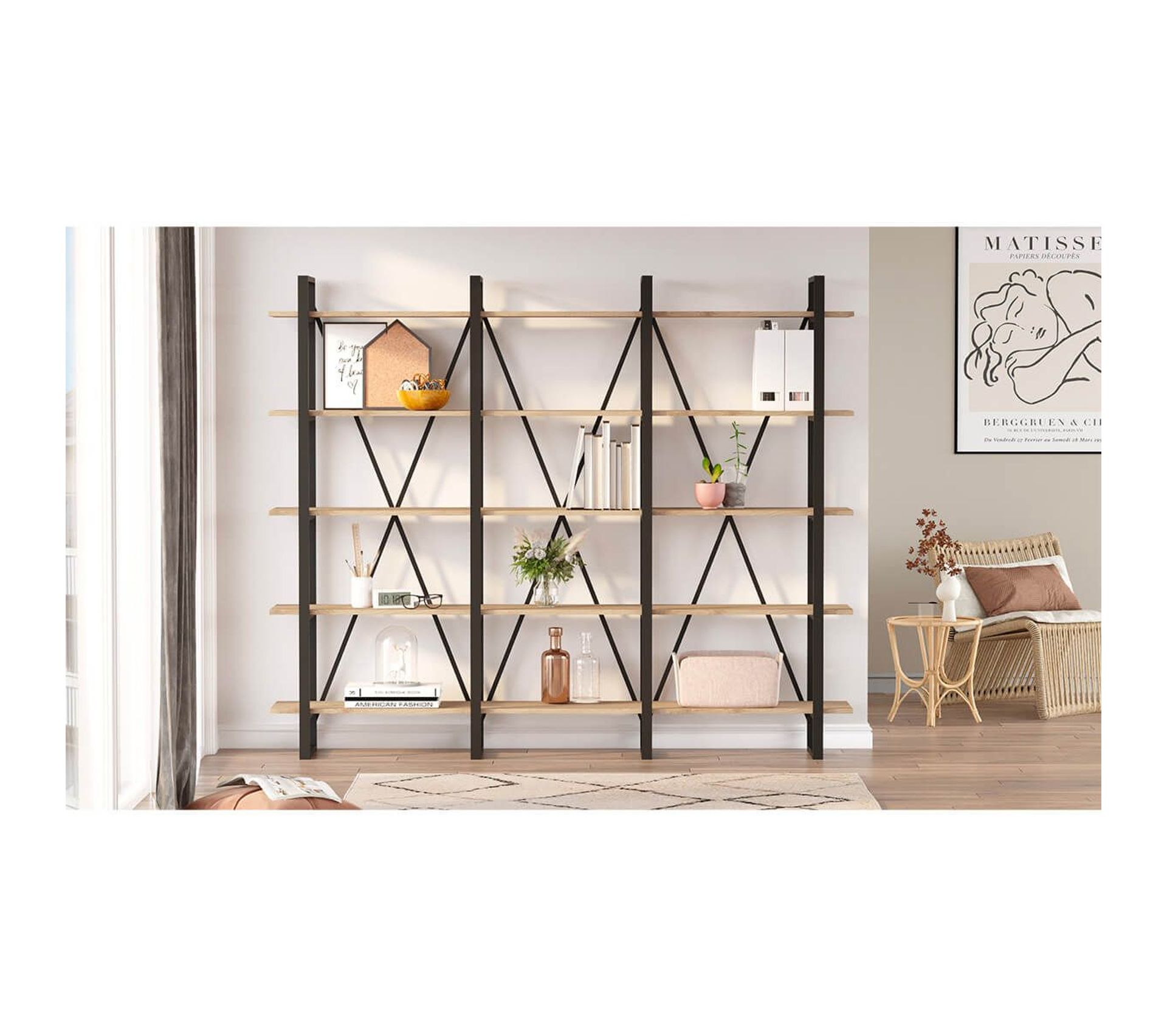 Bibliothèque D'angle 6 Niveaux 169 Cm Avec Barre LED RGB - Étagère De Rangement En L Blanc - Pour Chambre, Salon, Bureau
