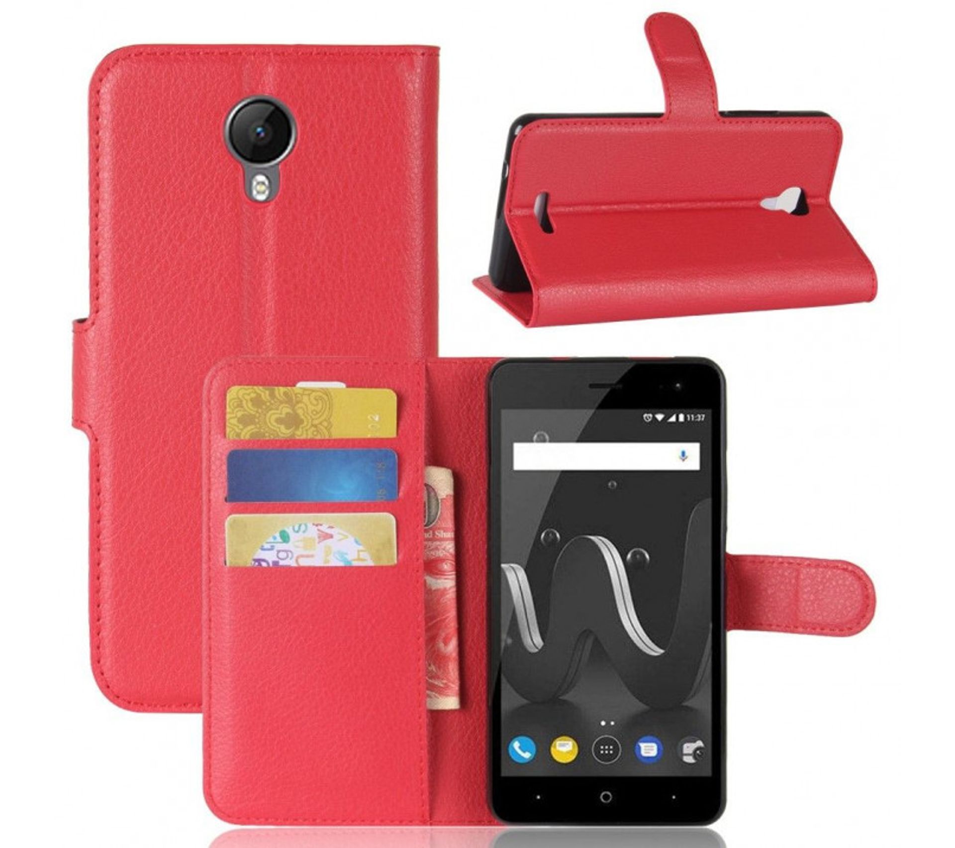 Housse Rouge Pour Wiko Jerry 2 Folio Grainé Et Fermeture Par Languette Aimantée - Coque - Housse housse pour wiko y80