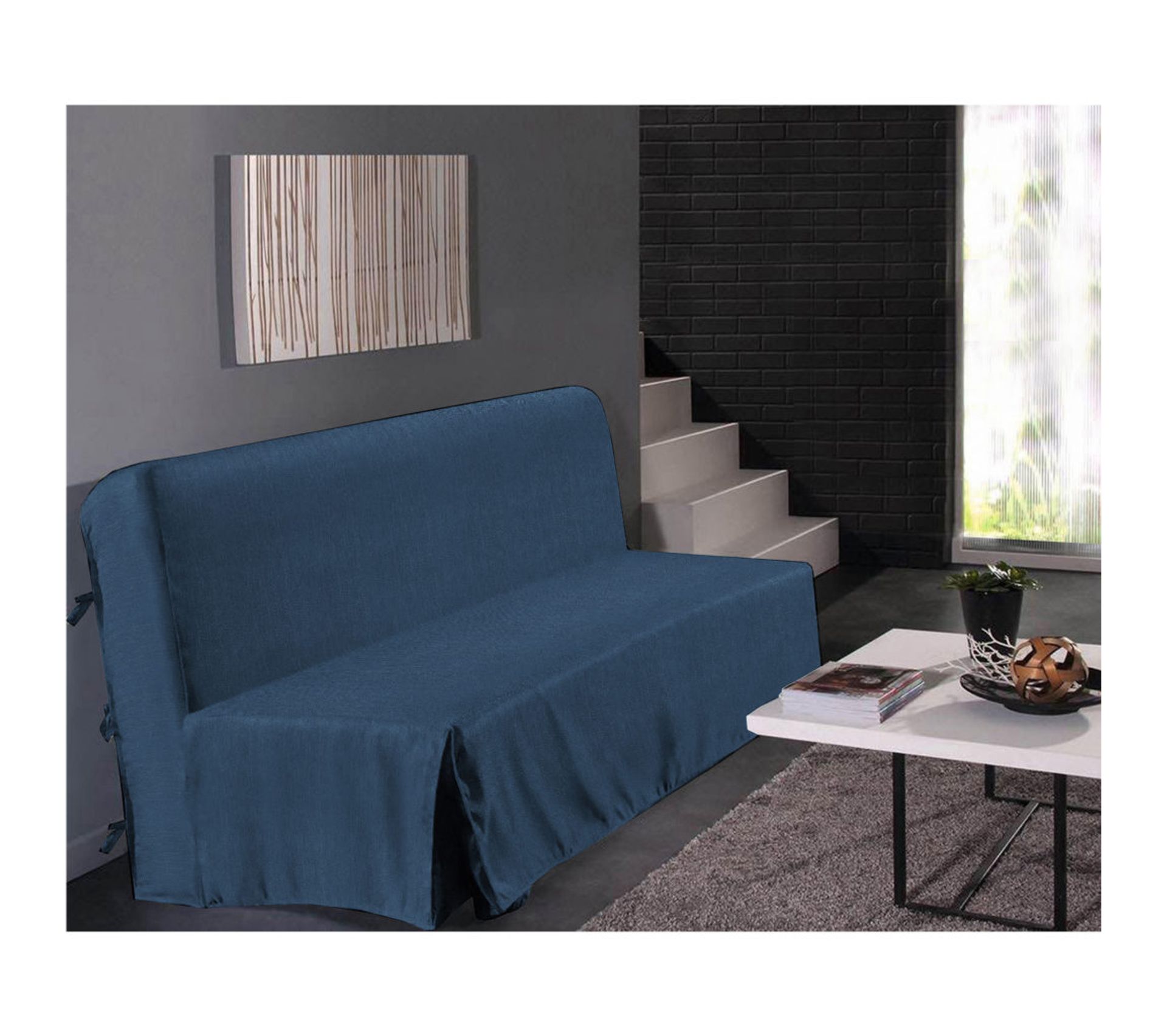 Housse De Clic Clac Aspect Lin 3 Places Bleu Dimensions : 200x200 cm Housse De Clic Clac Aspect Lin 3 Places Bleu Dimensions : 200x200 cm