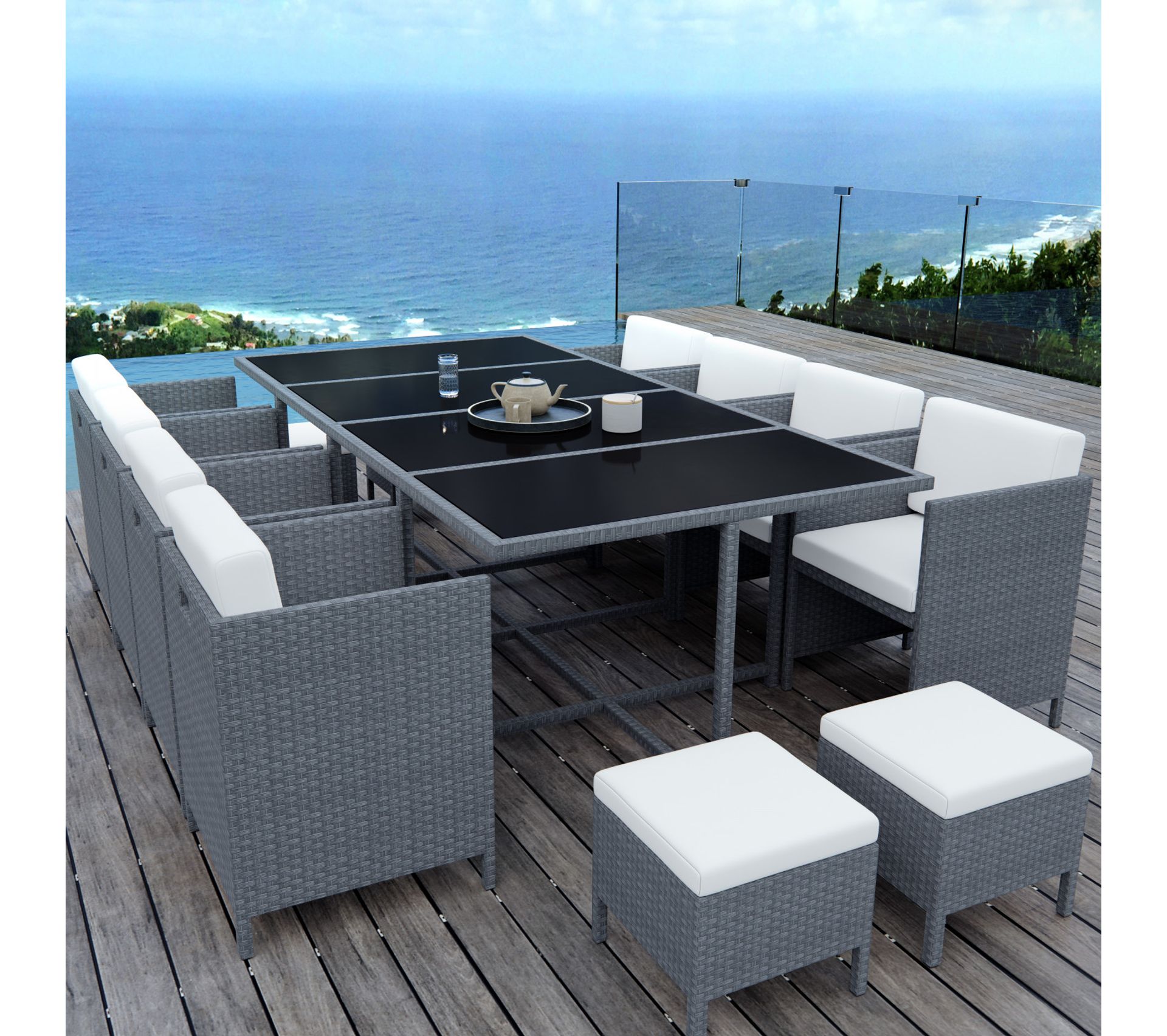 Munga 12 Places Ensemble Encastrable Salon / Table De Jardin Résine