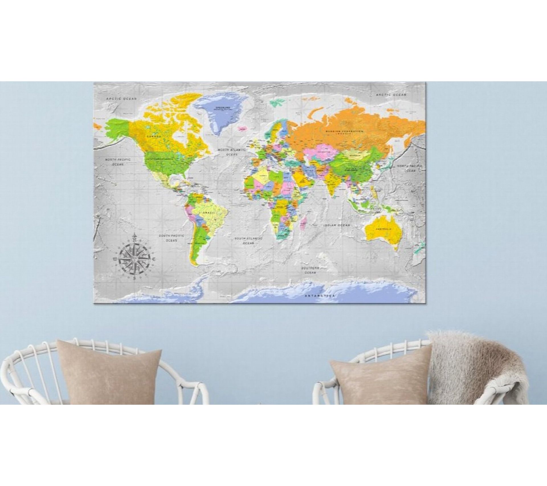 Carte Du Monde En Liège Autocollant - Tableau D'Affichage Mural 70x40cm, Déco Bureau Ou Chambre