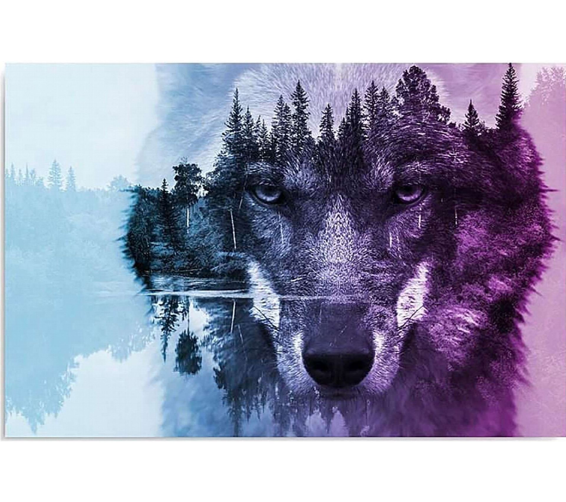 Tableau Loup Sur Fond De Foret Pourpre 50 X 40 Cm Tableau Toile But