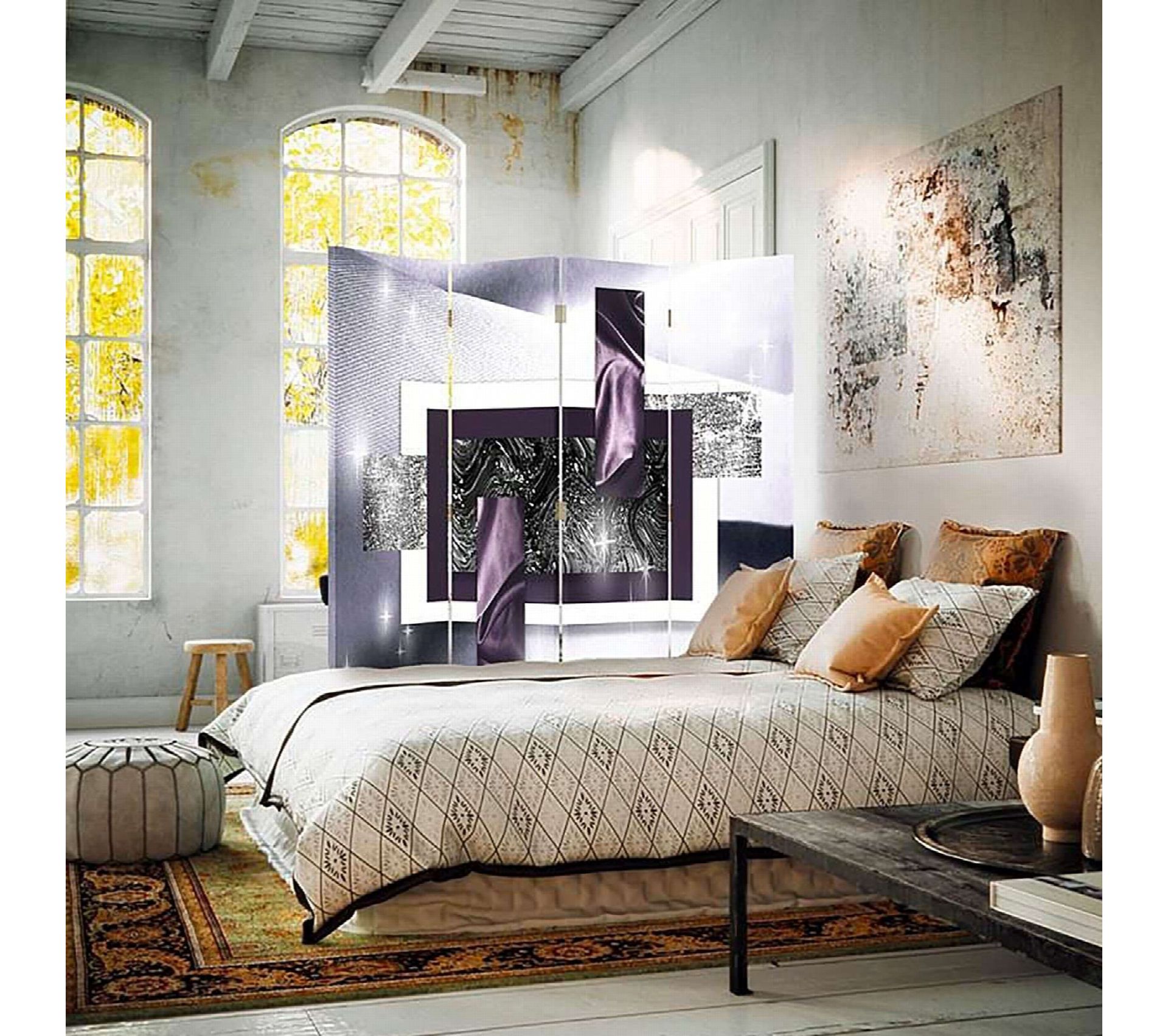 Paravent 4 Volets Espace Abstrait 145 X 180 Cm - 2 Faces R° V° + 360