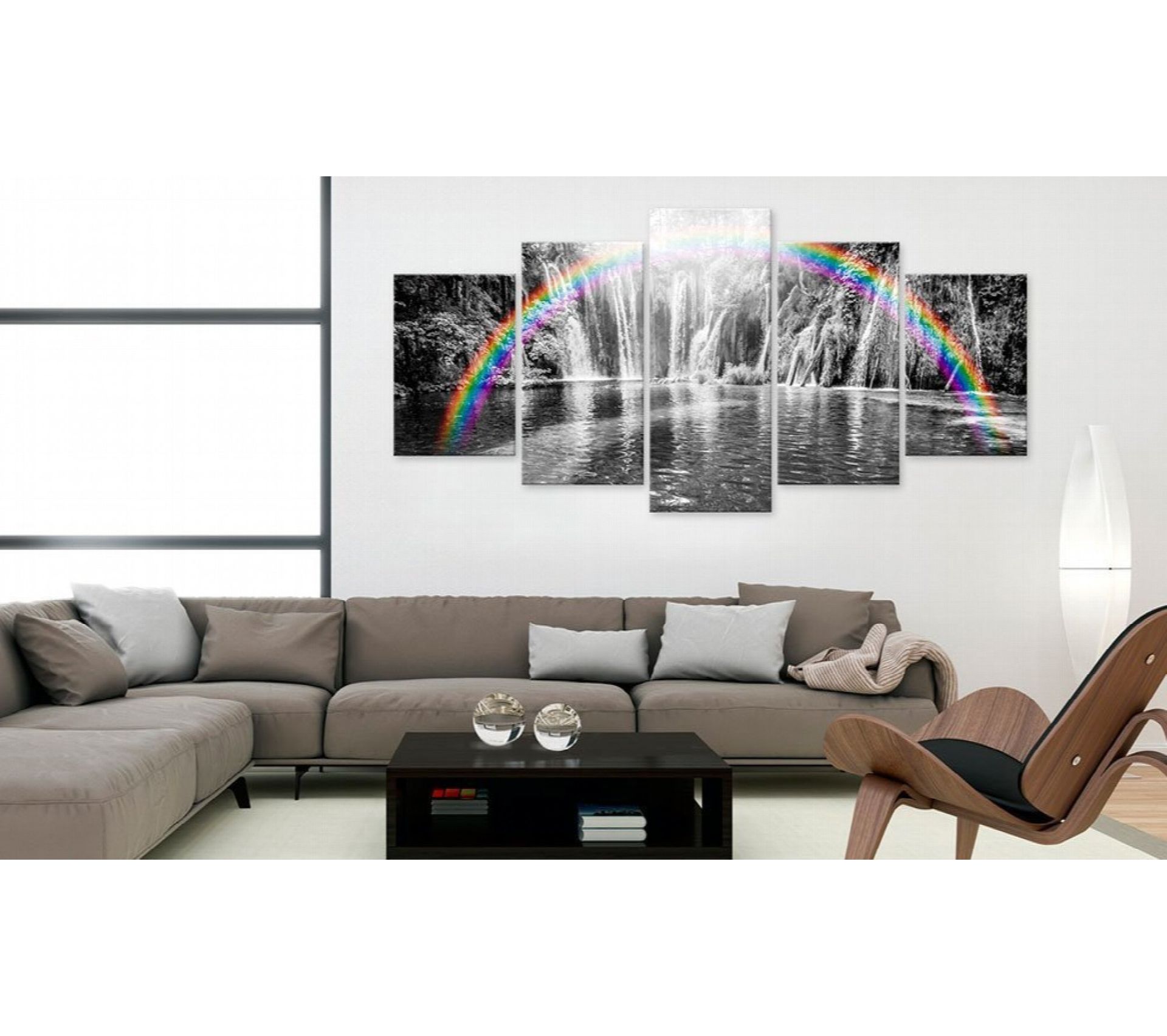 Tableau Arc En Ciel Sur Gris 100 X 50 Cm Noir Et Blanc Tableau Toile BUT