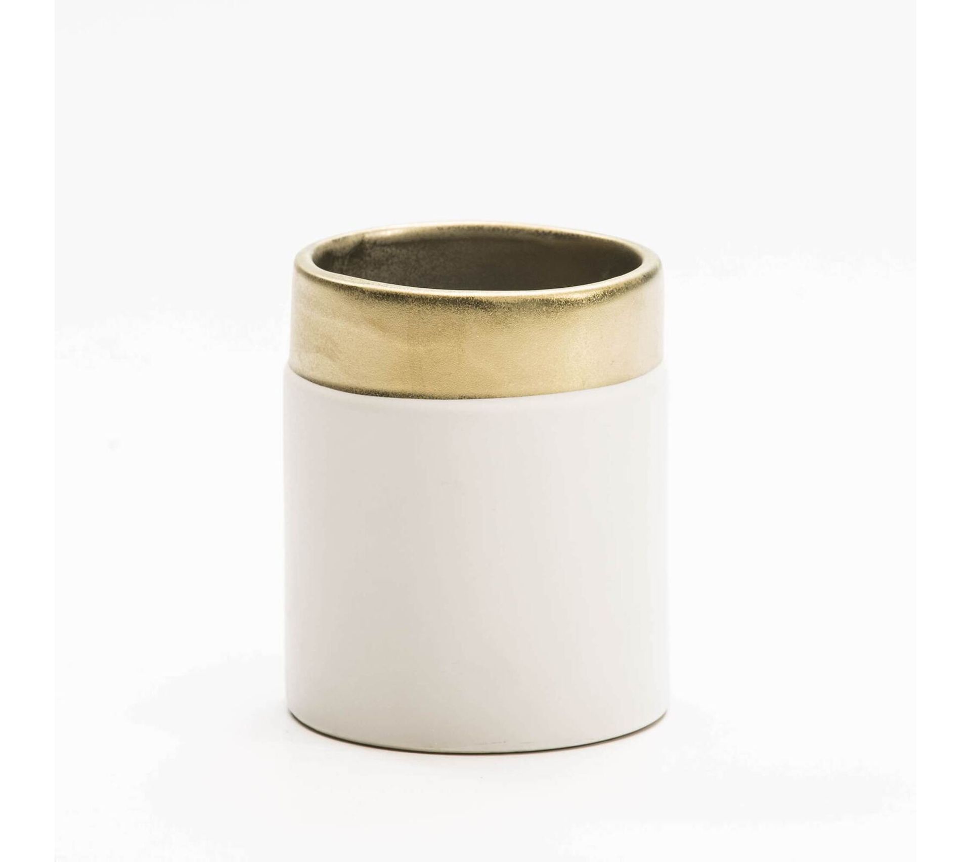 Vase Céramique Blanc Doré 11x11x13 Vase BUT