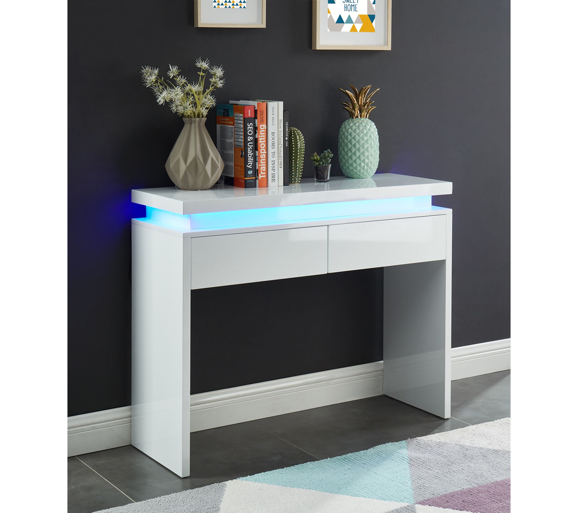  Console  Coloris Blanc Brillant Led  En M lamine Dim 