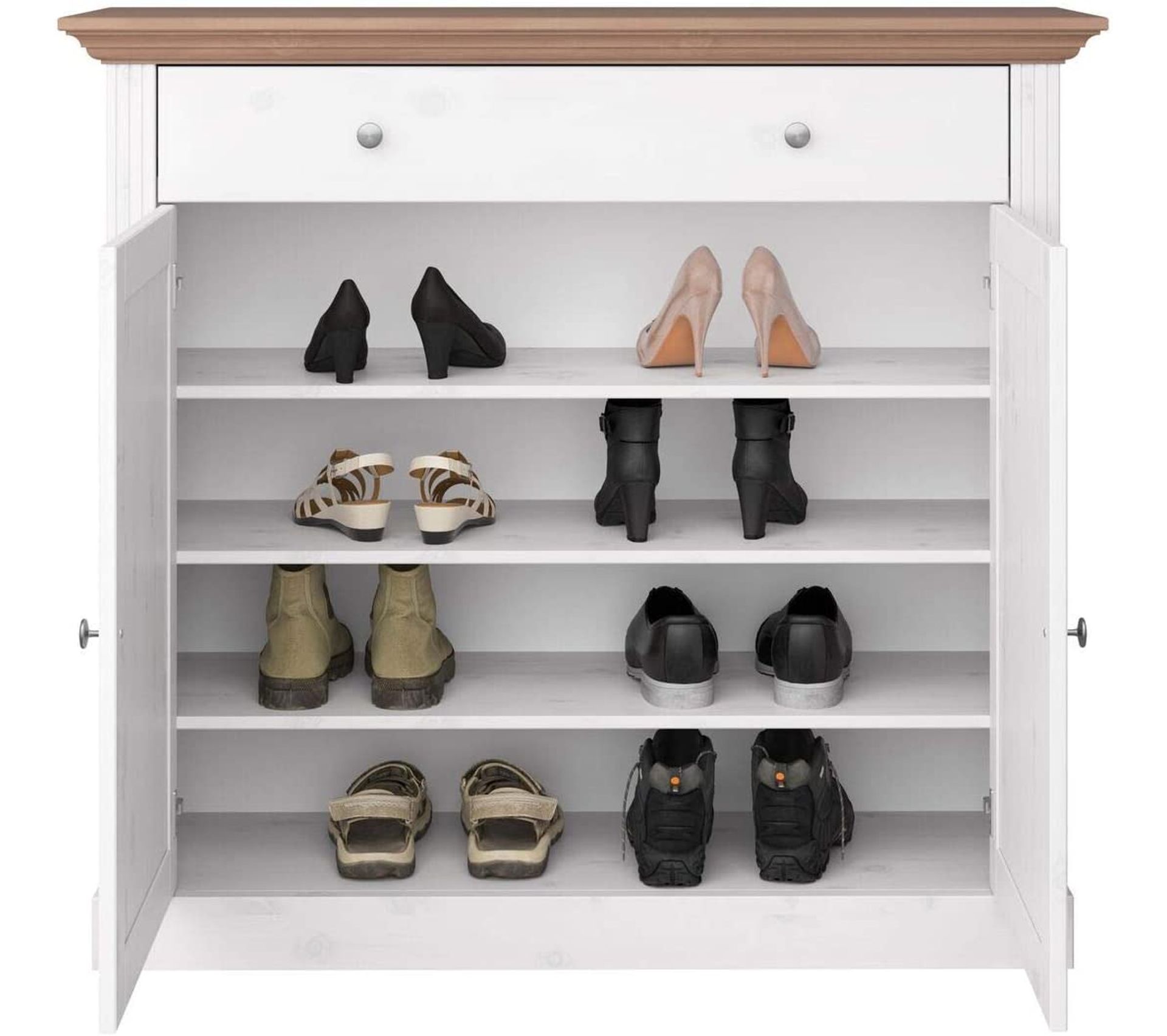 Armoire À Chaussures En Pin Massif Coloris Blanc / Stone 110 X 120 X
