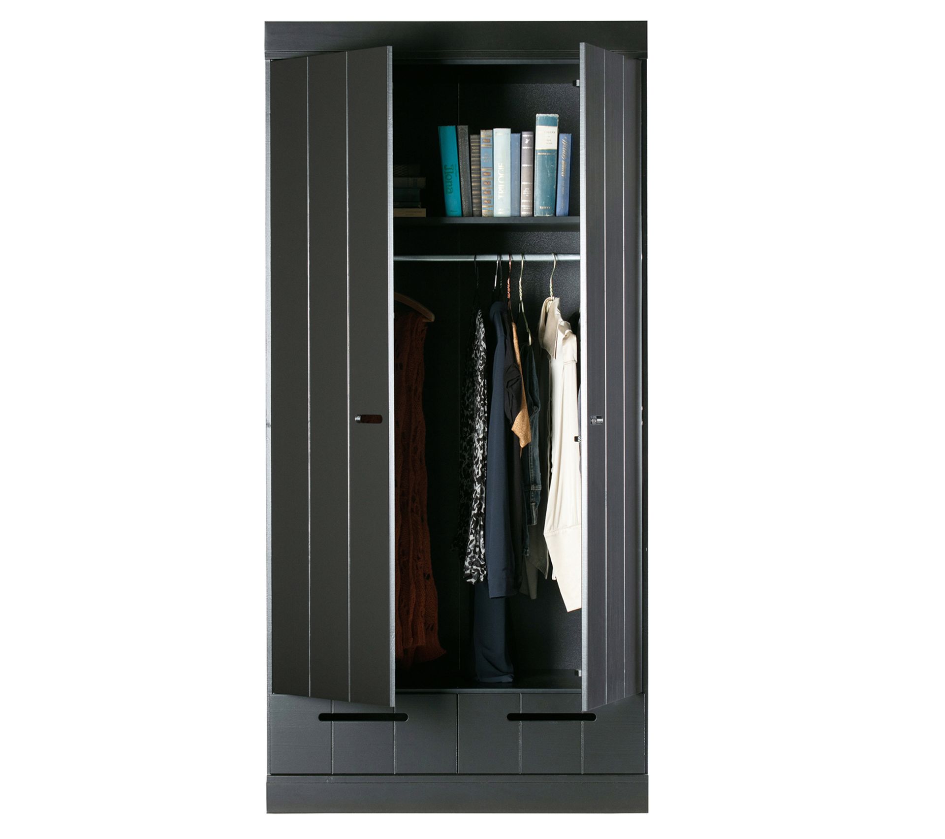 Armoire 2 Portes En Pin Massif Laqué Noir H.195 X L.94 X P.53 Cm