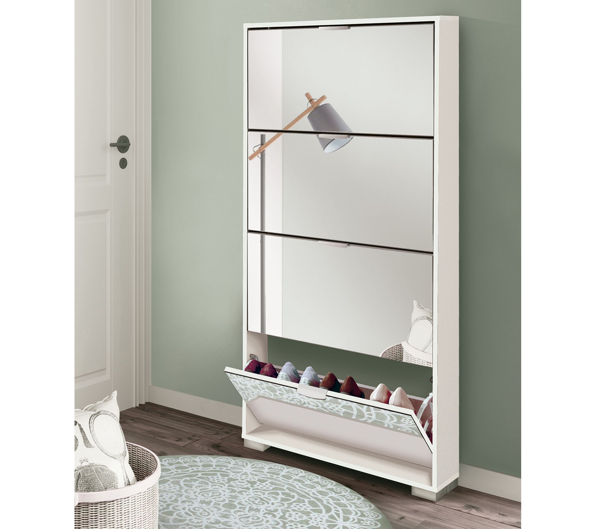 Meuble À Chaussures 4 Portes Coloris Blanc Brillant H. 153 X L. 74 X