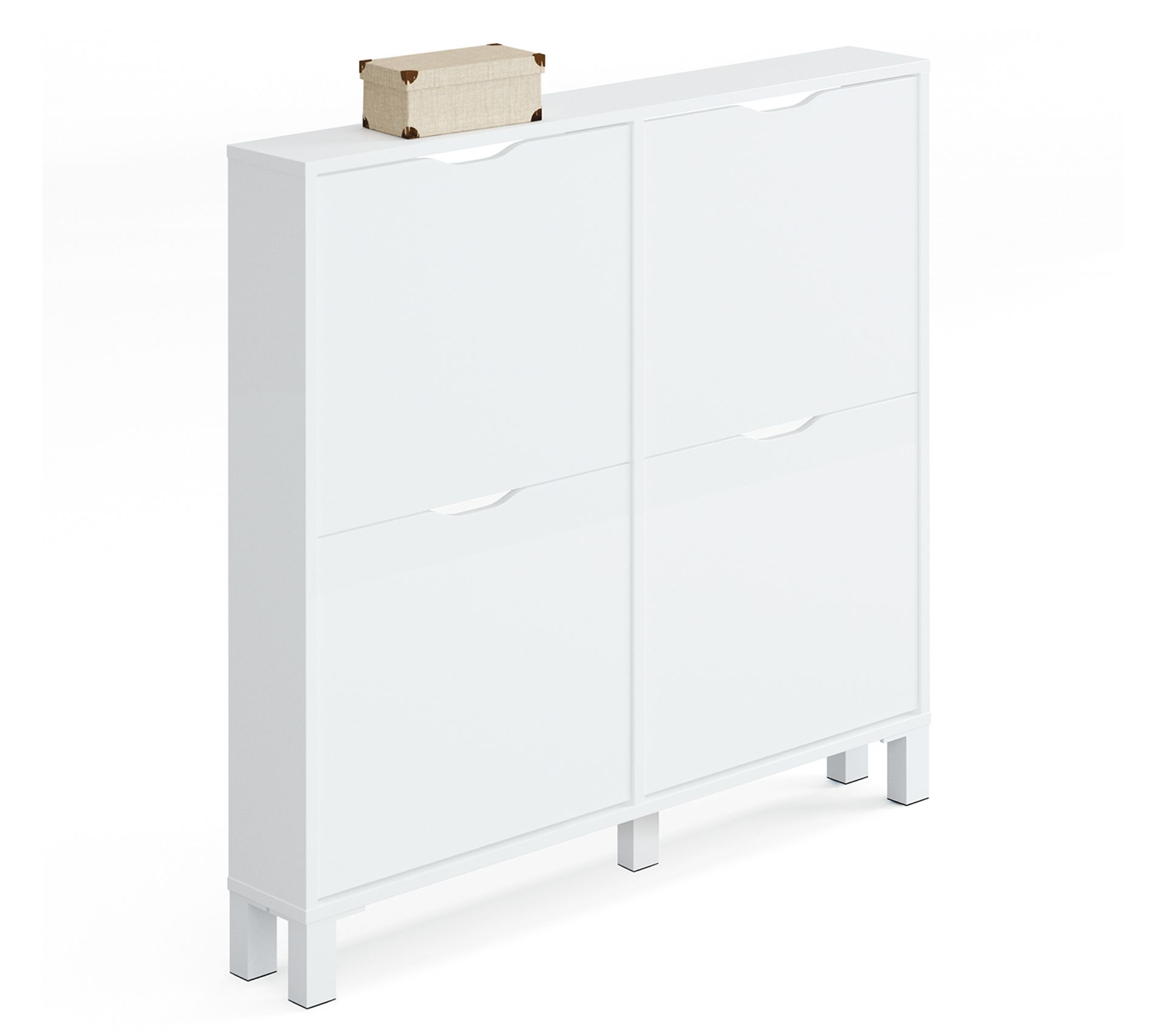 Commode Meuble À Chaussures 4 Portes Blanc Brillant H. 98 X L. 97 X P