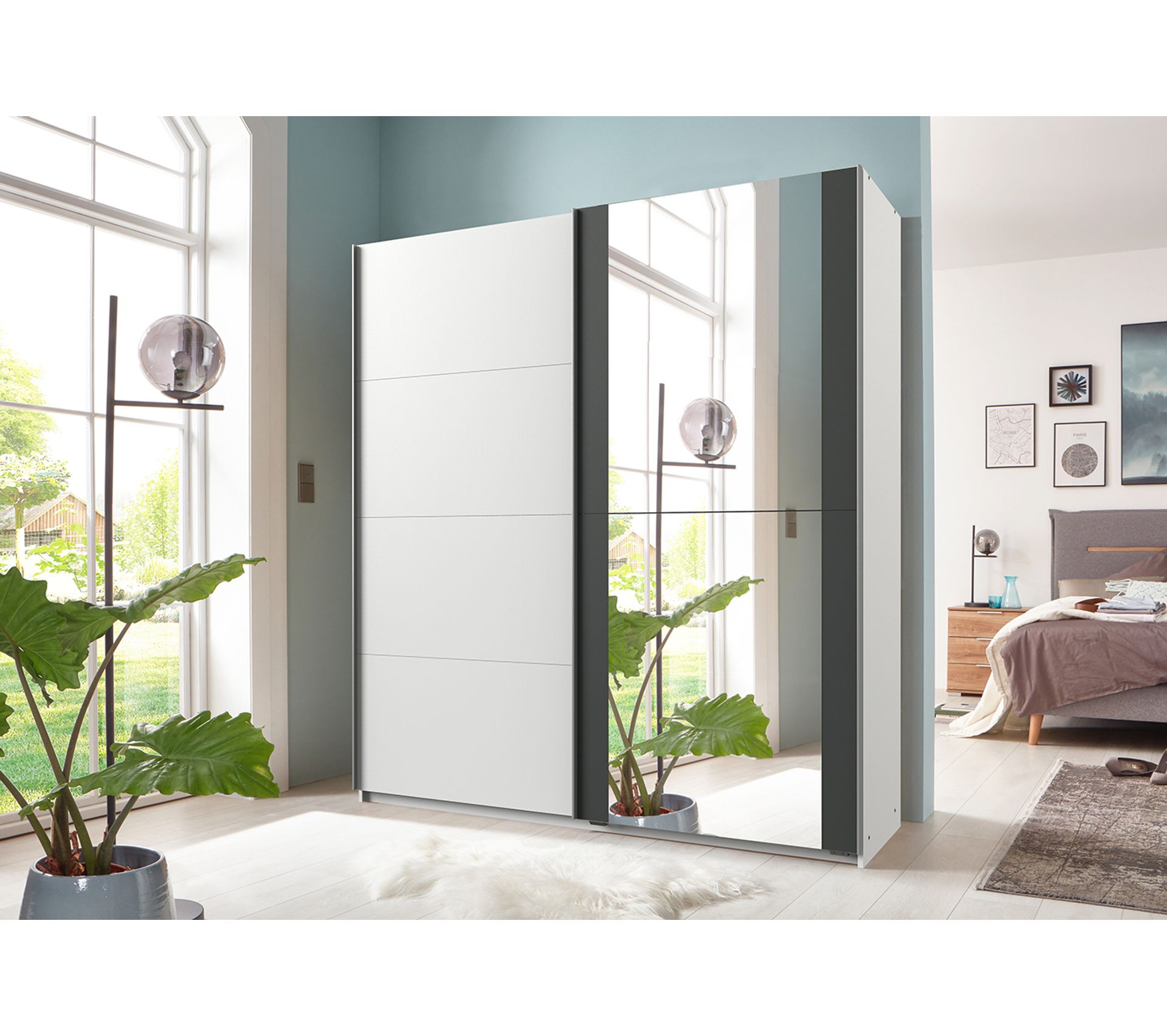 Armoire Placard Meuble De Rangement Coloris Blanc/graphite L. 180 X H