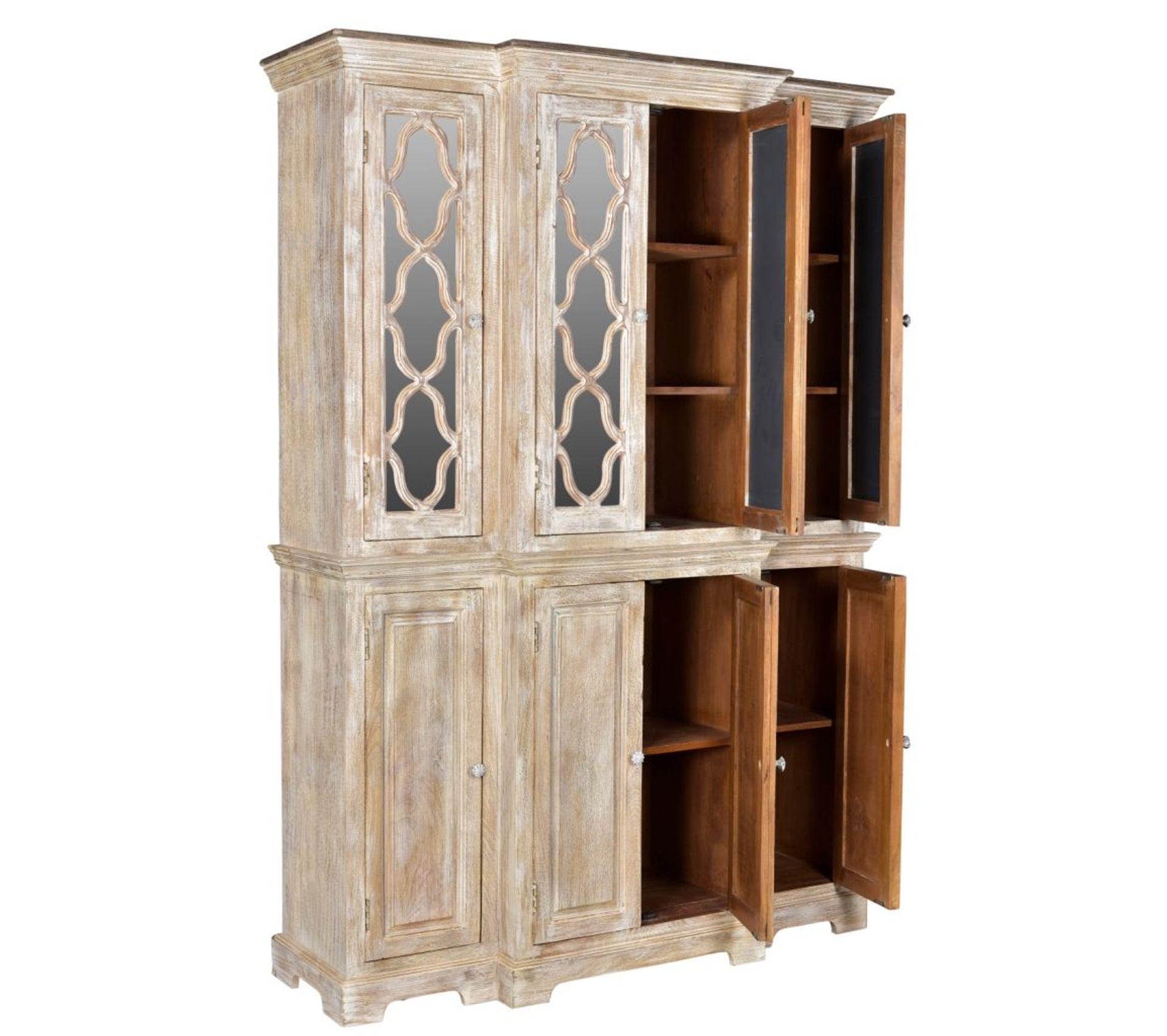 Armoire Vitrine En Bois Avec Miroir Et 8 Portes Et 9 Étagères L. 152