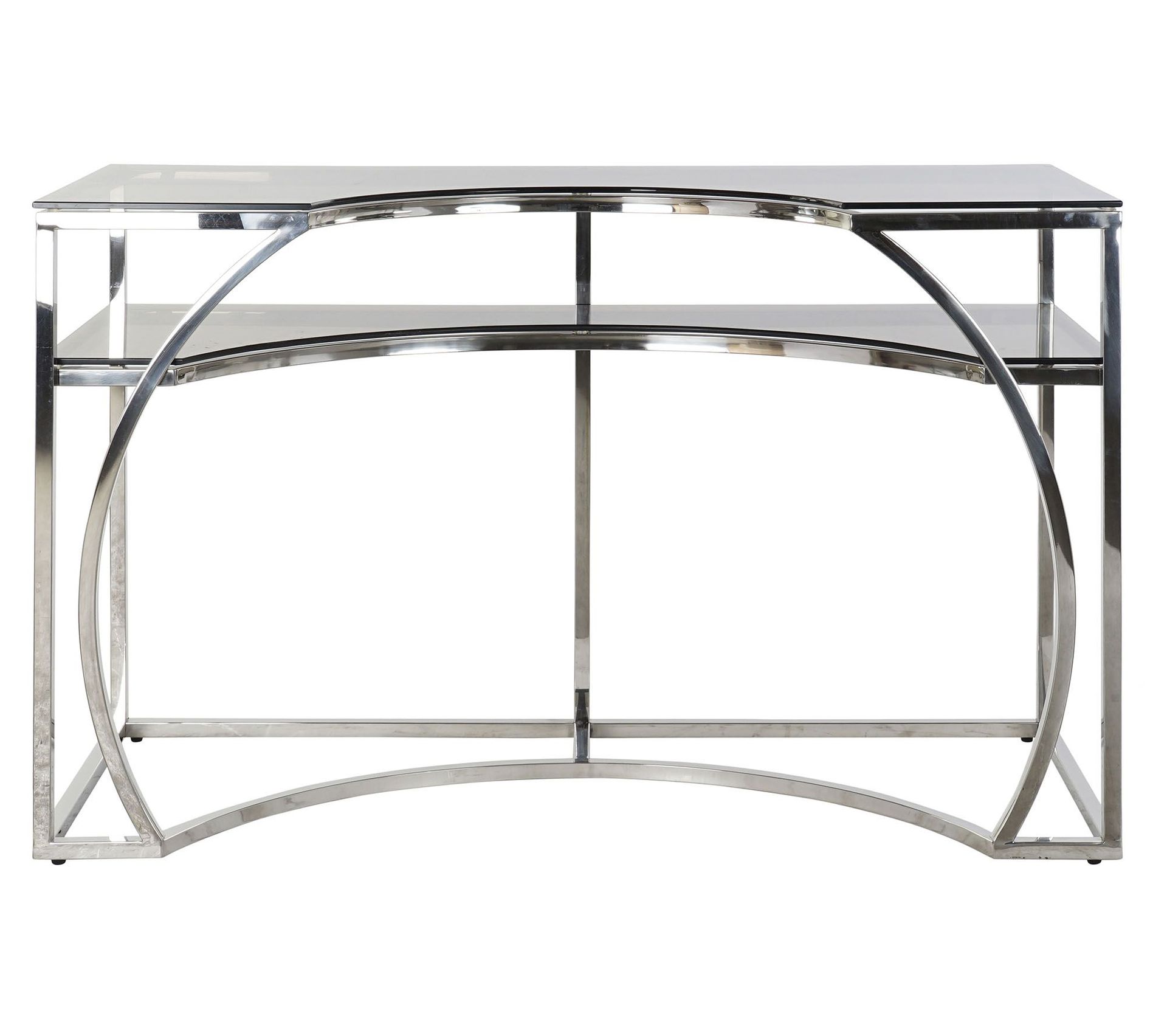 Table Console Verre Et Acier Noir - 54,5 X 44,5 X 29,5 Cm - Moderne - Neuf