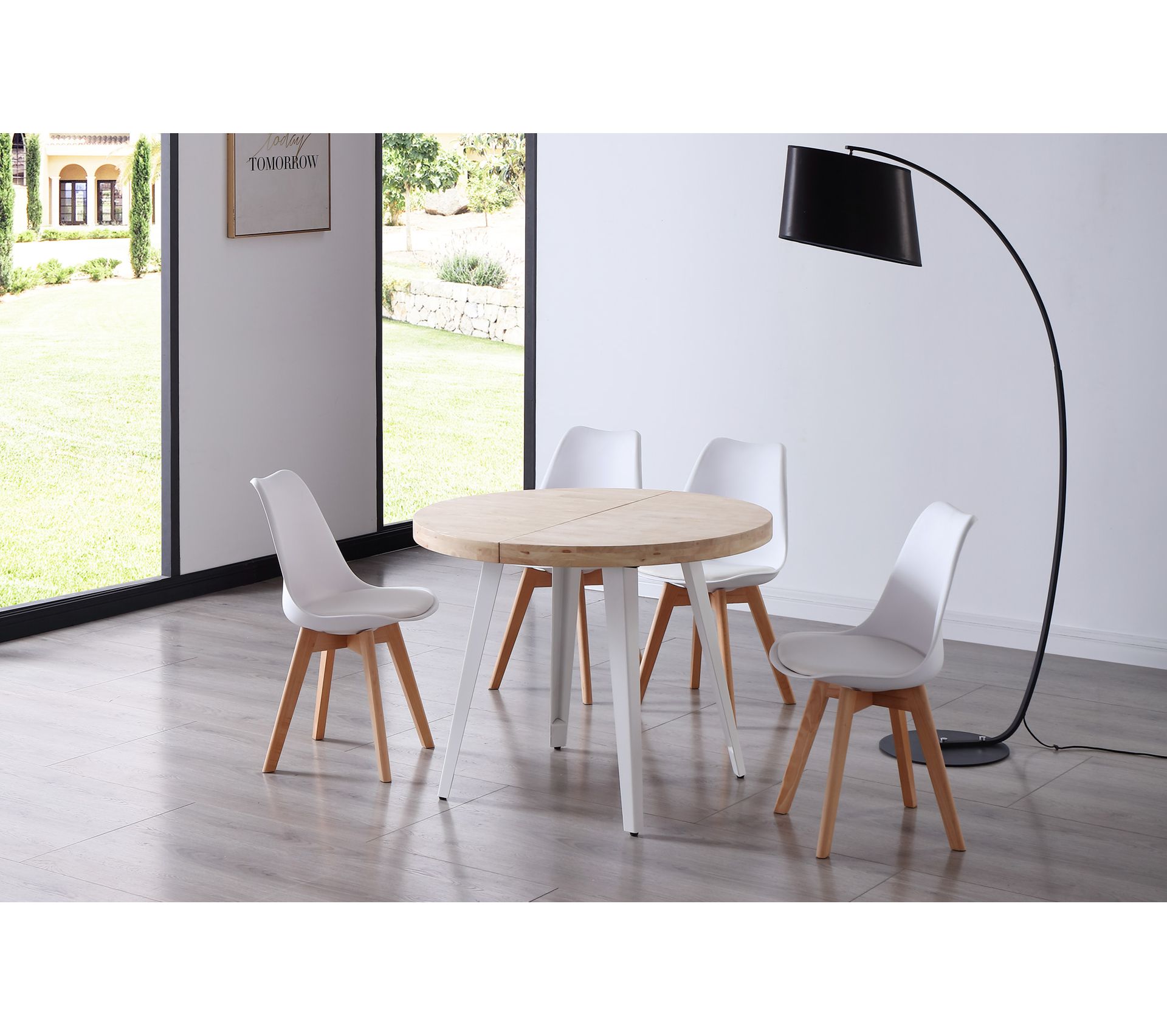 Table à Manger Ronde Style Industriel 80x76 Cm - MDF Et Acier Noir - Pieds Réglables - Capacité 75 Kg