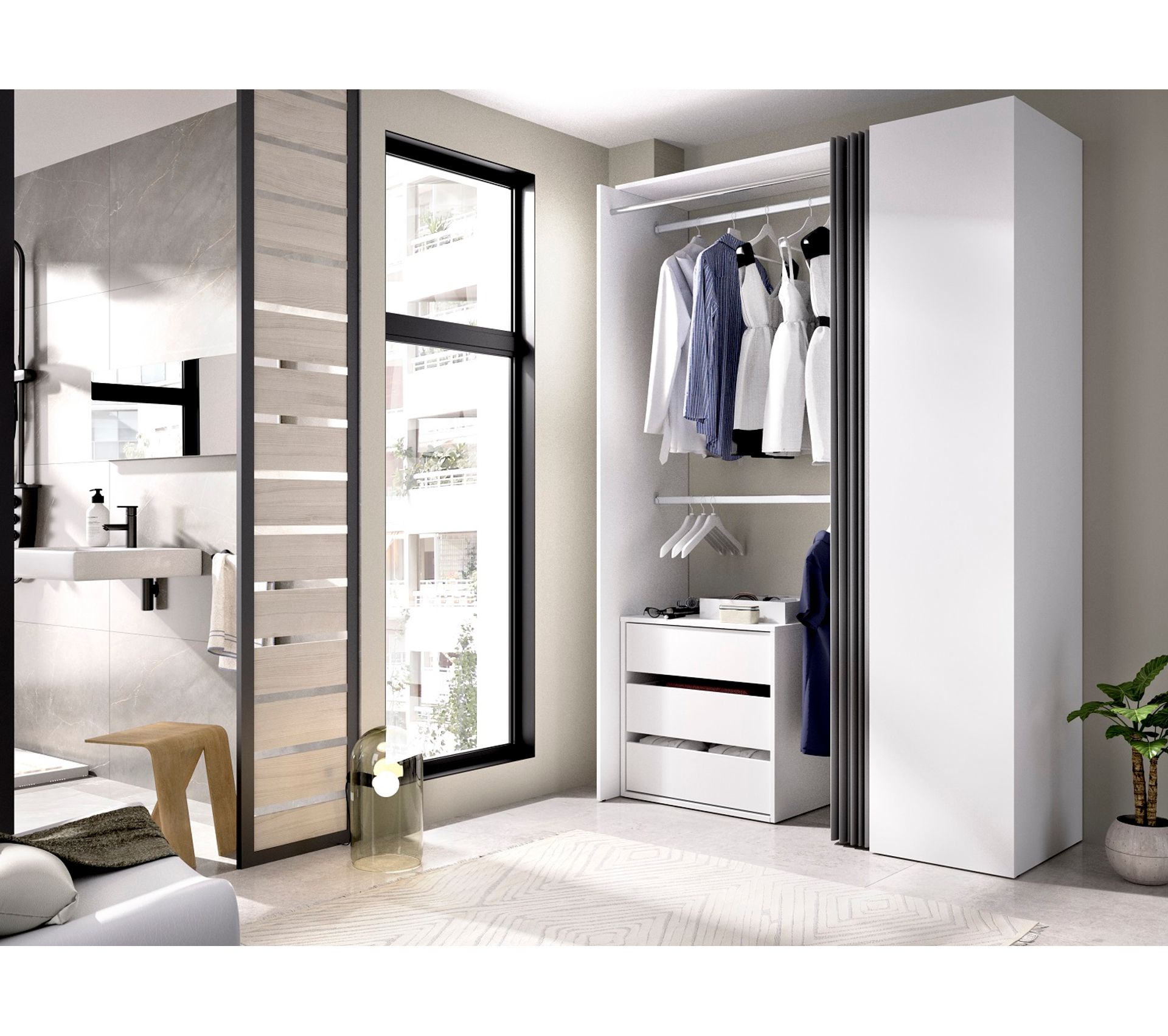 Armoire Dressing En Panneaux De Particules Mélaminés Coloris Blanc Avec