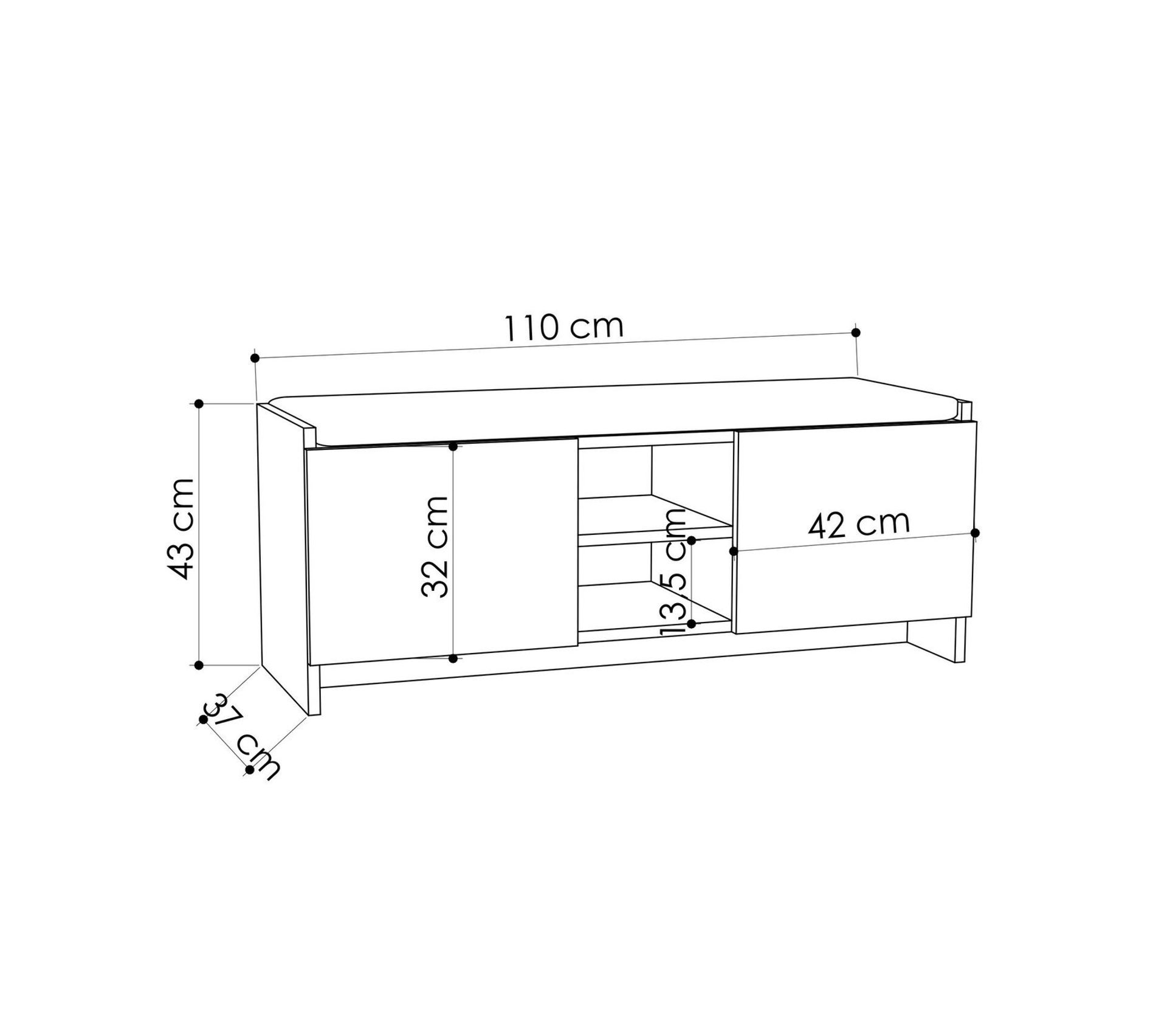 Meuble à Chaussures Zulla Blanc - 110 Cm De Large, 2 Portes, Coussin Intégré