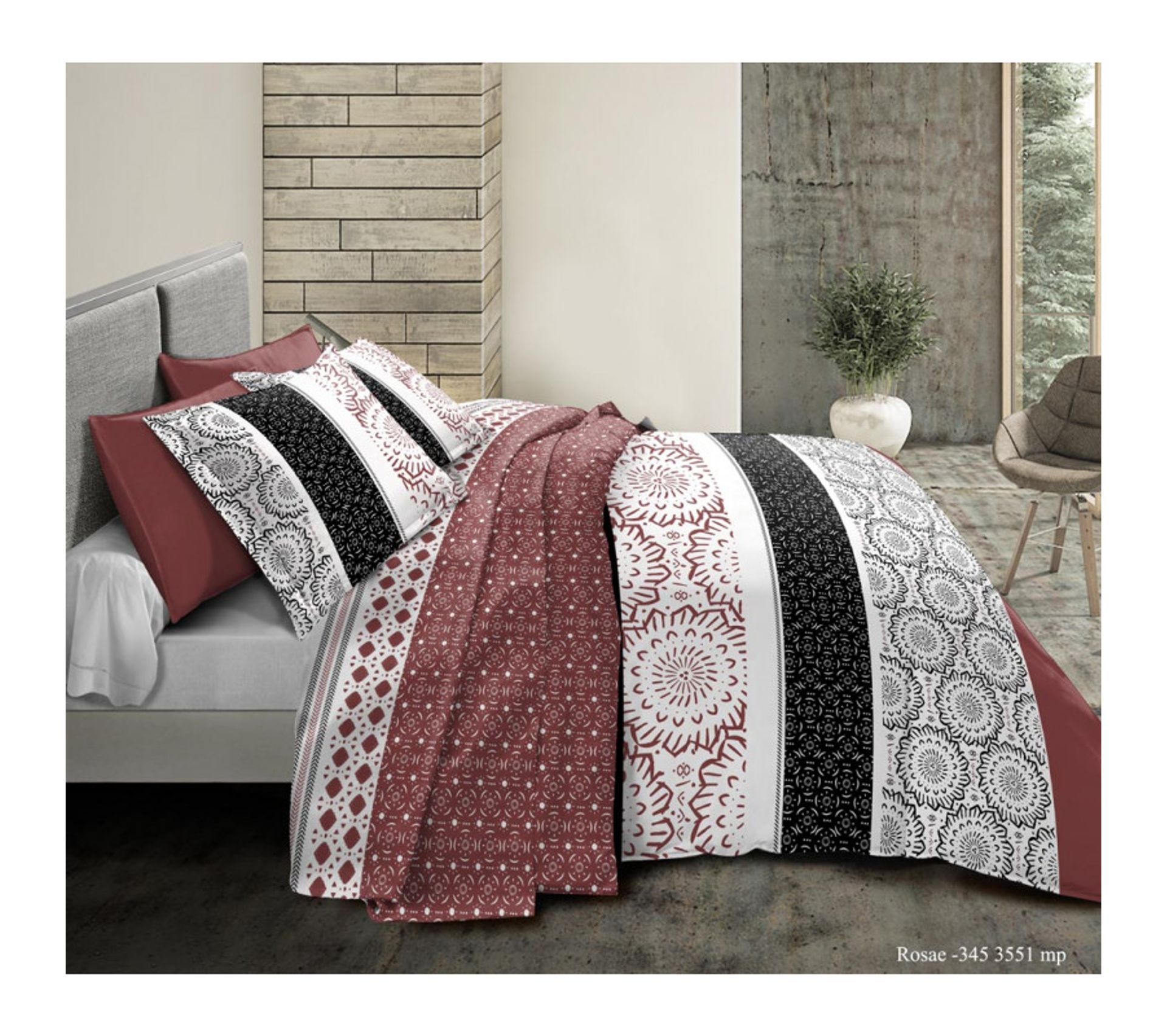 Pack Complet Rosae Choco Housse De Couette Pour Lit 180 X 200 Cm "king