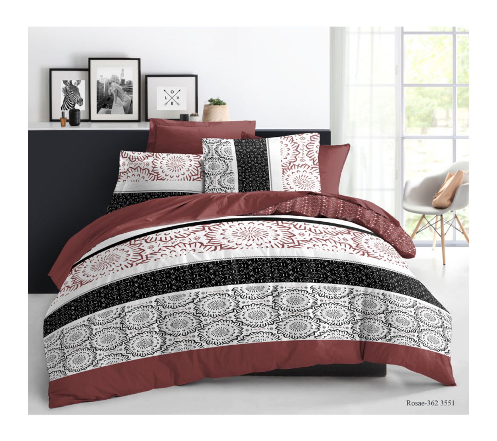 Pack Complet Rosae Choco Housse De Couette Pour Lit 180 X 200 Cm "king