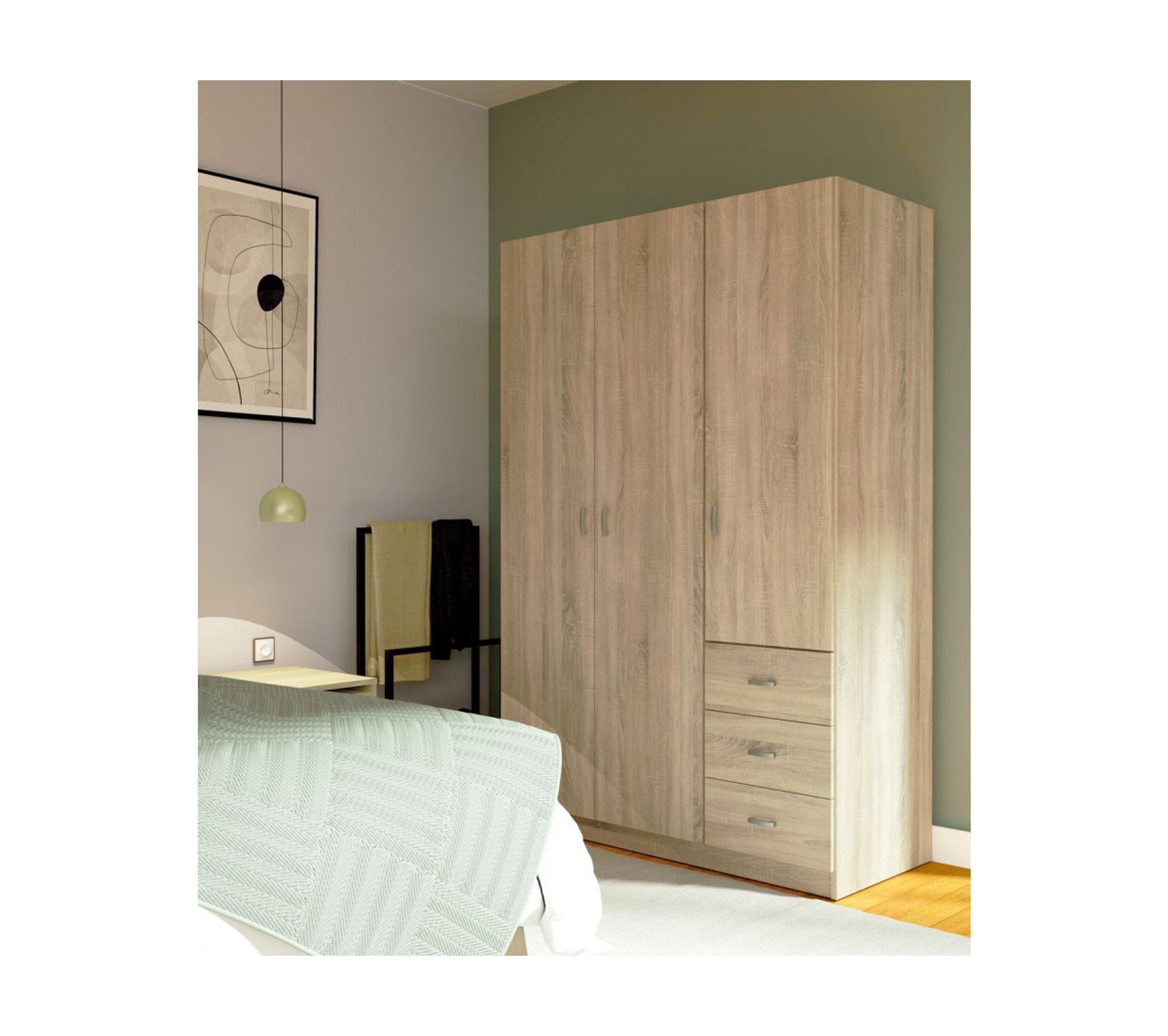 Armoire 120 Cm 3 Portes 3 Tiroirs Clara Bois Naturel Armoire BUT
