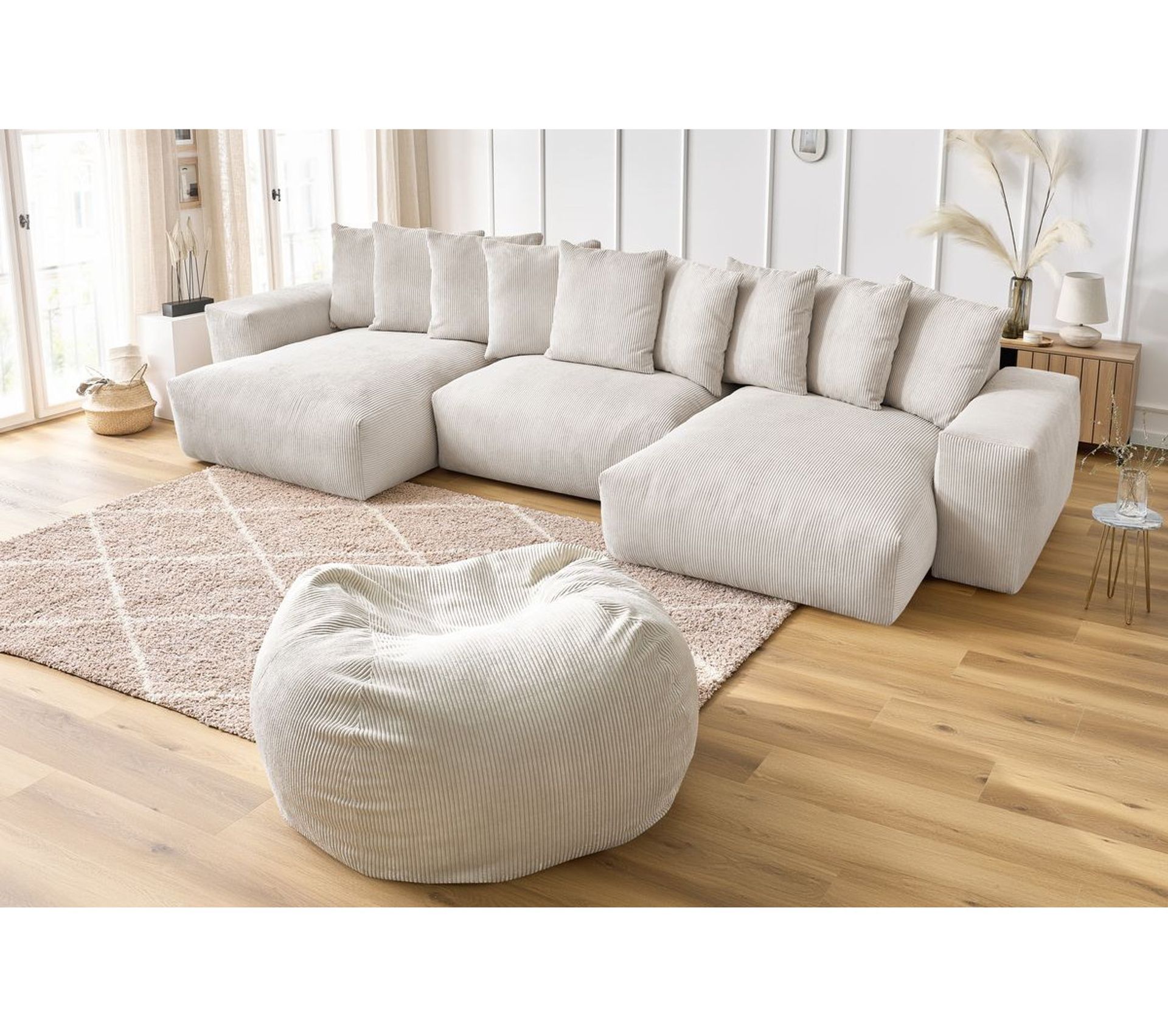 Pouf Canapé Paresseux Rayé En Velours Côtelé - Rembourré - Multifonction Siège Et Rangement - Pour Salon/chambre - 11