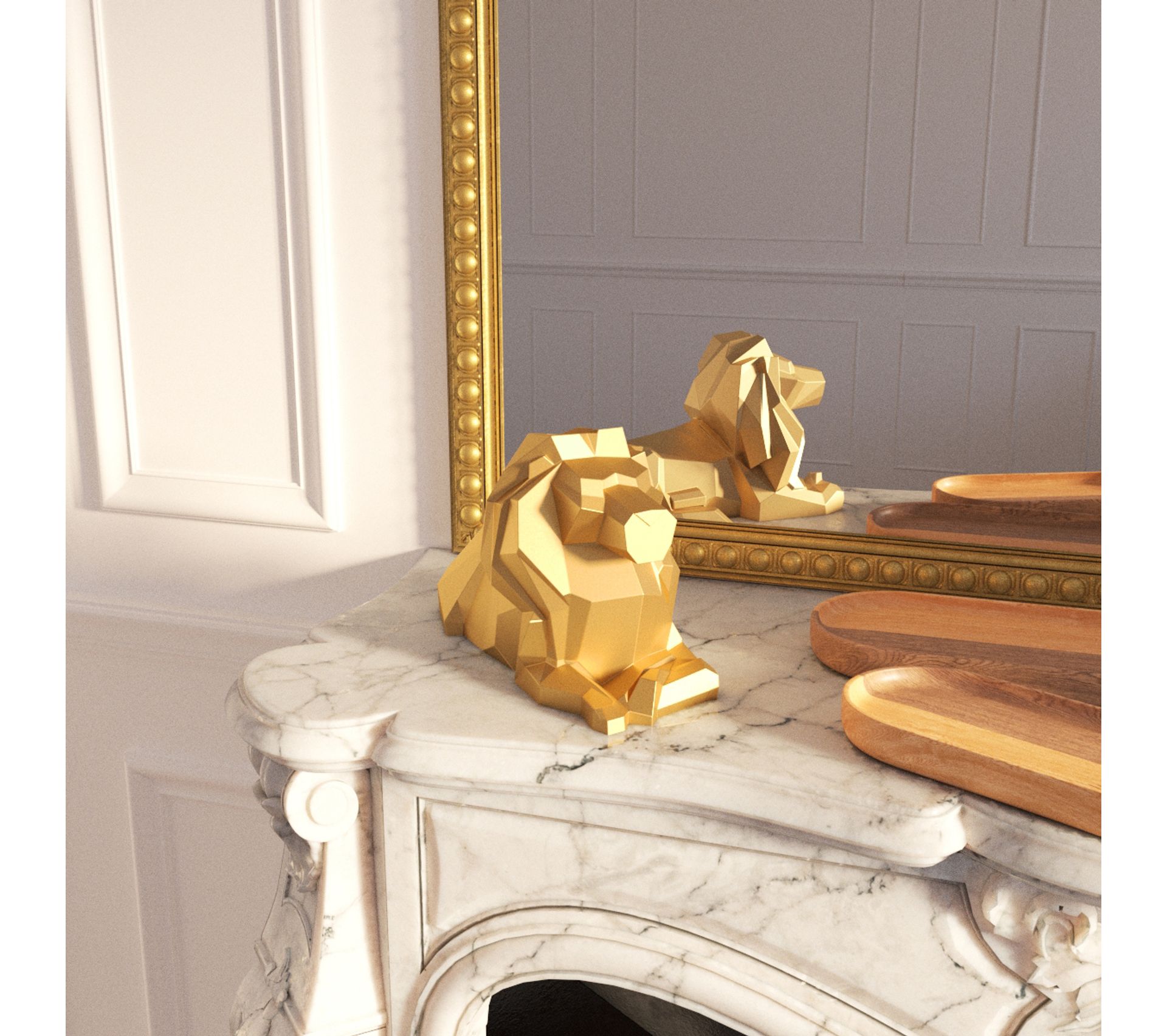 Étagère Applique Murale Tête De Lion Dorée - Buste 3D Résine - Vintage
