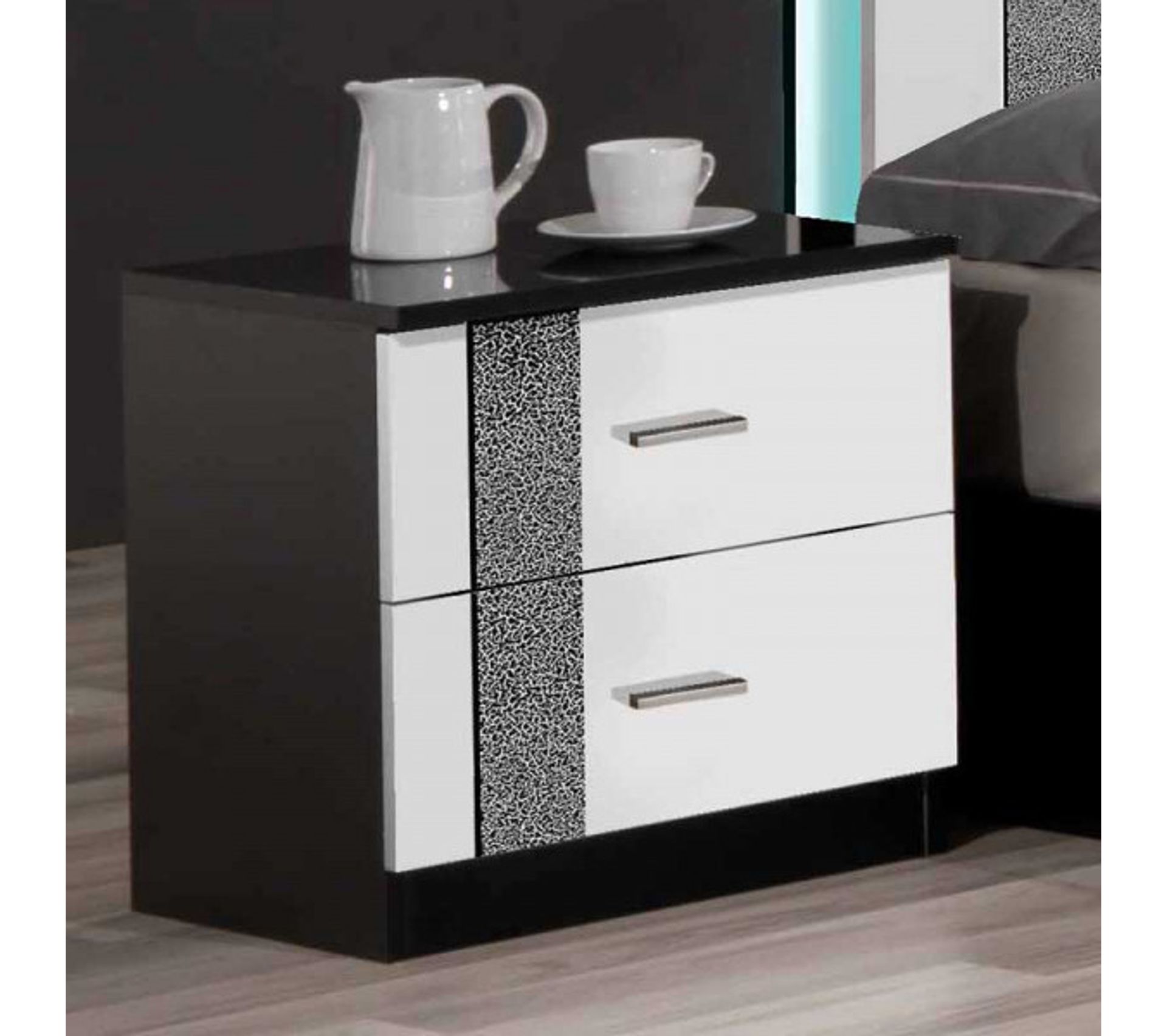 Chambre Complète 160x200 Noir/blanc À LED - Raveno N°2 - L 165 X L 206