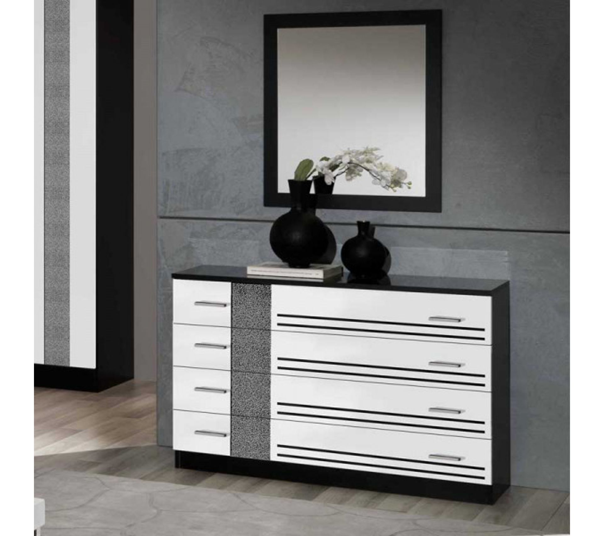 Chambre Complète 160x200 Noir/blanc À LED - Raveno N°2 - L 165 X L 206