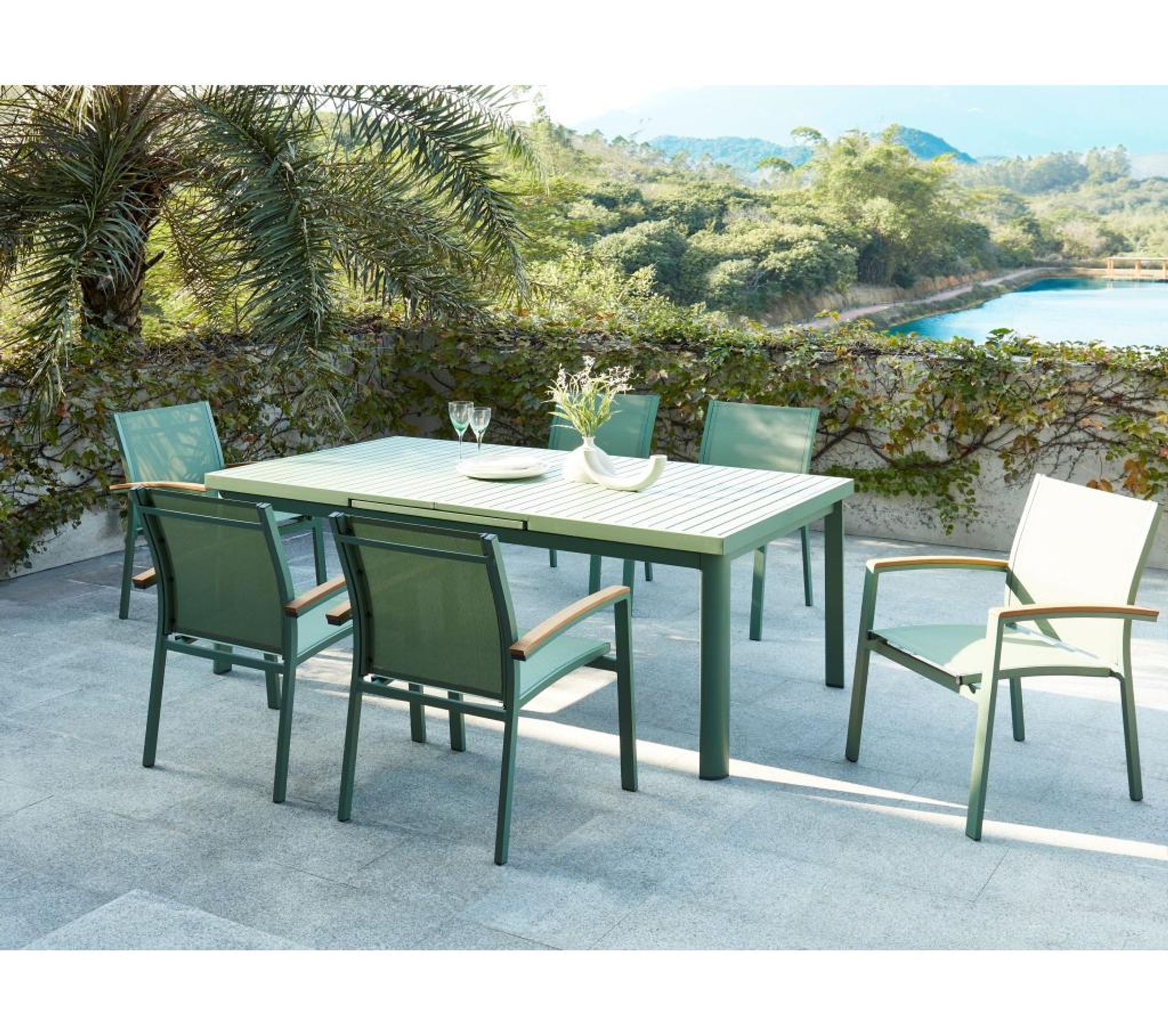 Table De Jardin Extensible En Aluminium 180/240 cm Vert Amande