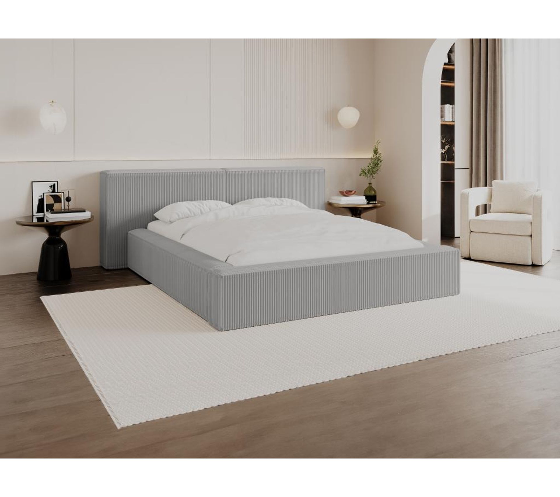 Lit Coffre 180 X 200 Cm Velours Côtelé Gris Clair Timano Lit BUT