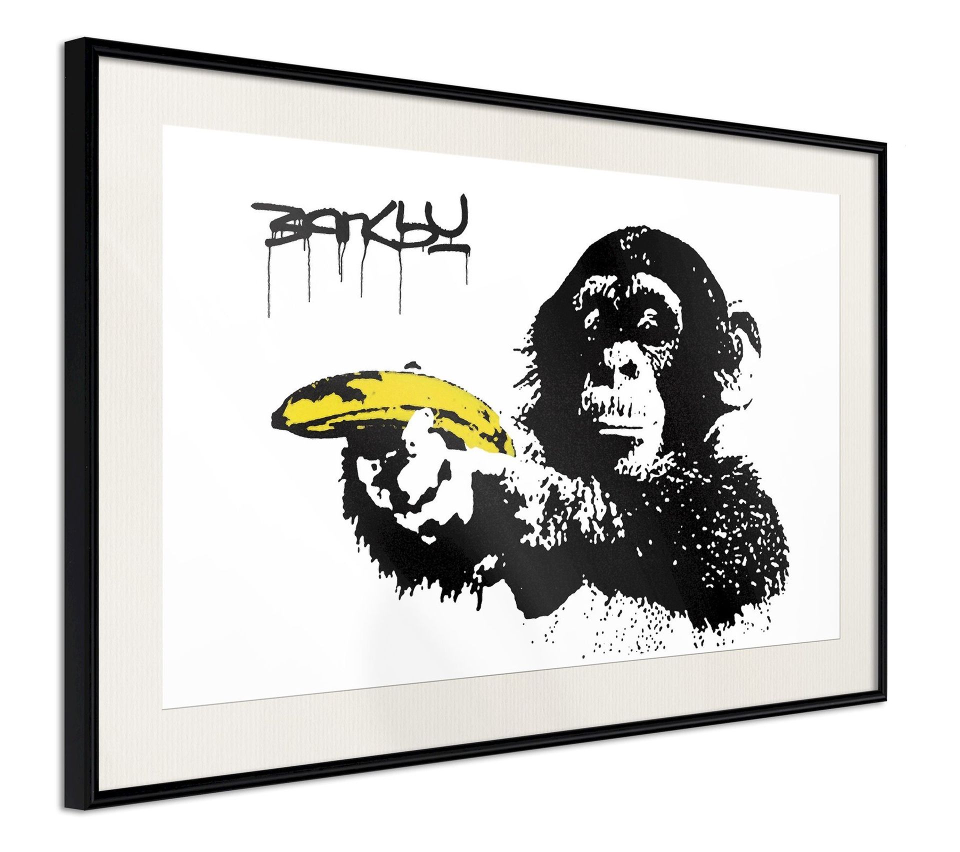 Tableau Cadre Banksy Banana Gun Ii 60 X 40 Cm Jaune Cadre Blanc