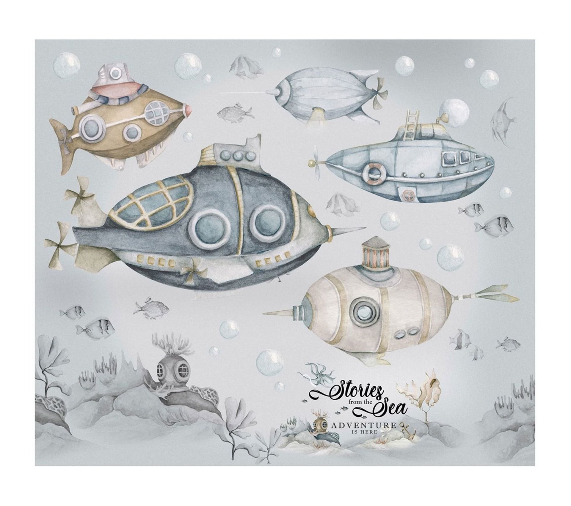 Autocollants Muraux 3D Thème Marin - Lot De 4 Stickers Animaux Sous-marins - PVC Résistant à L'eau - 29x29 Cm