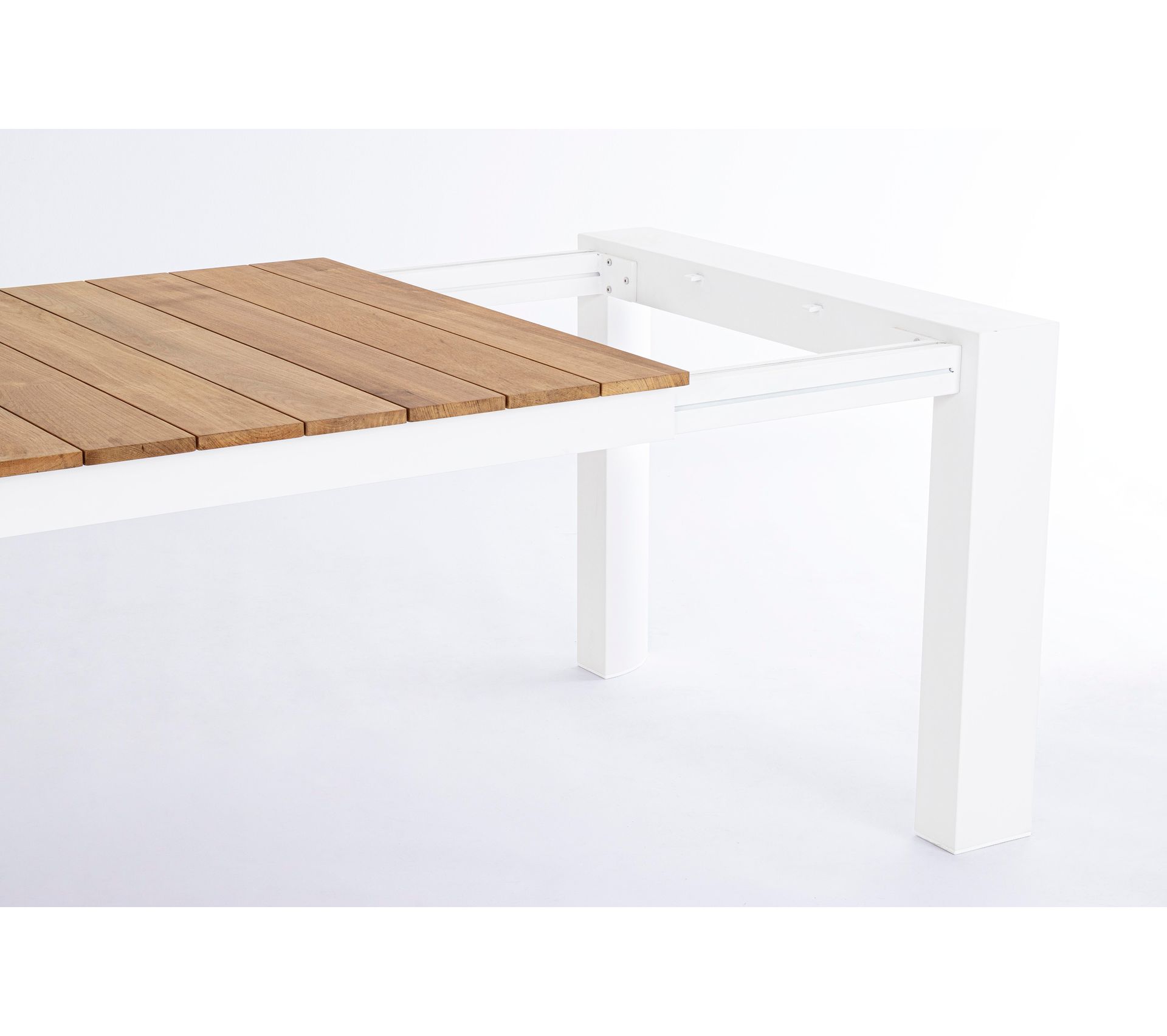 Table Extensible De Jardin Haut De Gamme Bois De Teck Aluminium Blanc