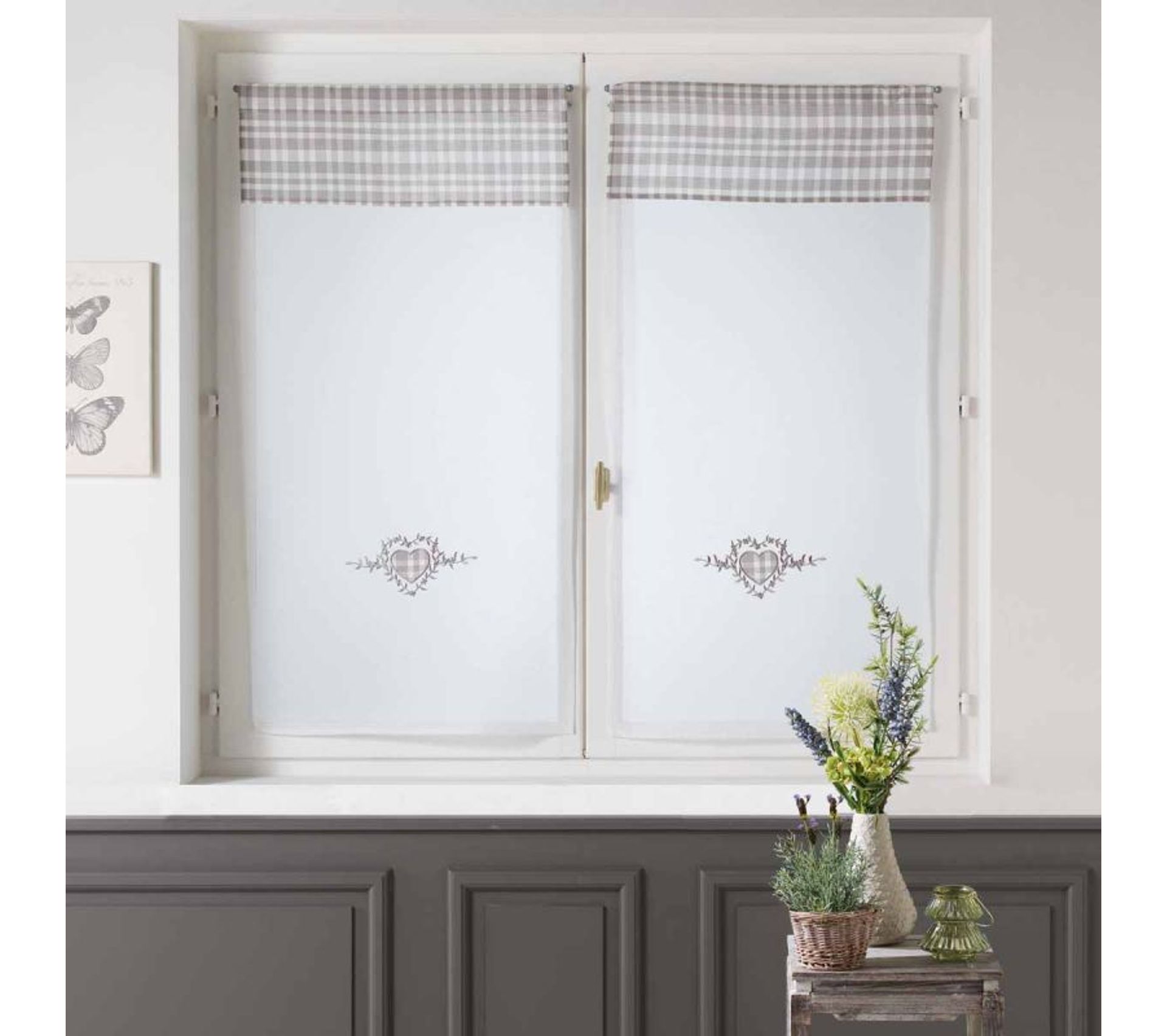 Paire De Voilages "love Coeurs" 60x120 cm Blanc et Naturel Voilage BUT