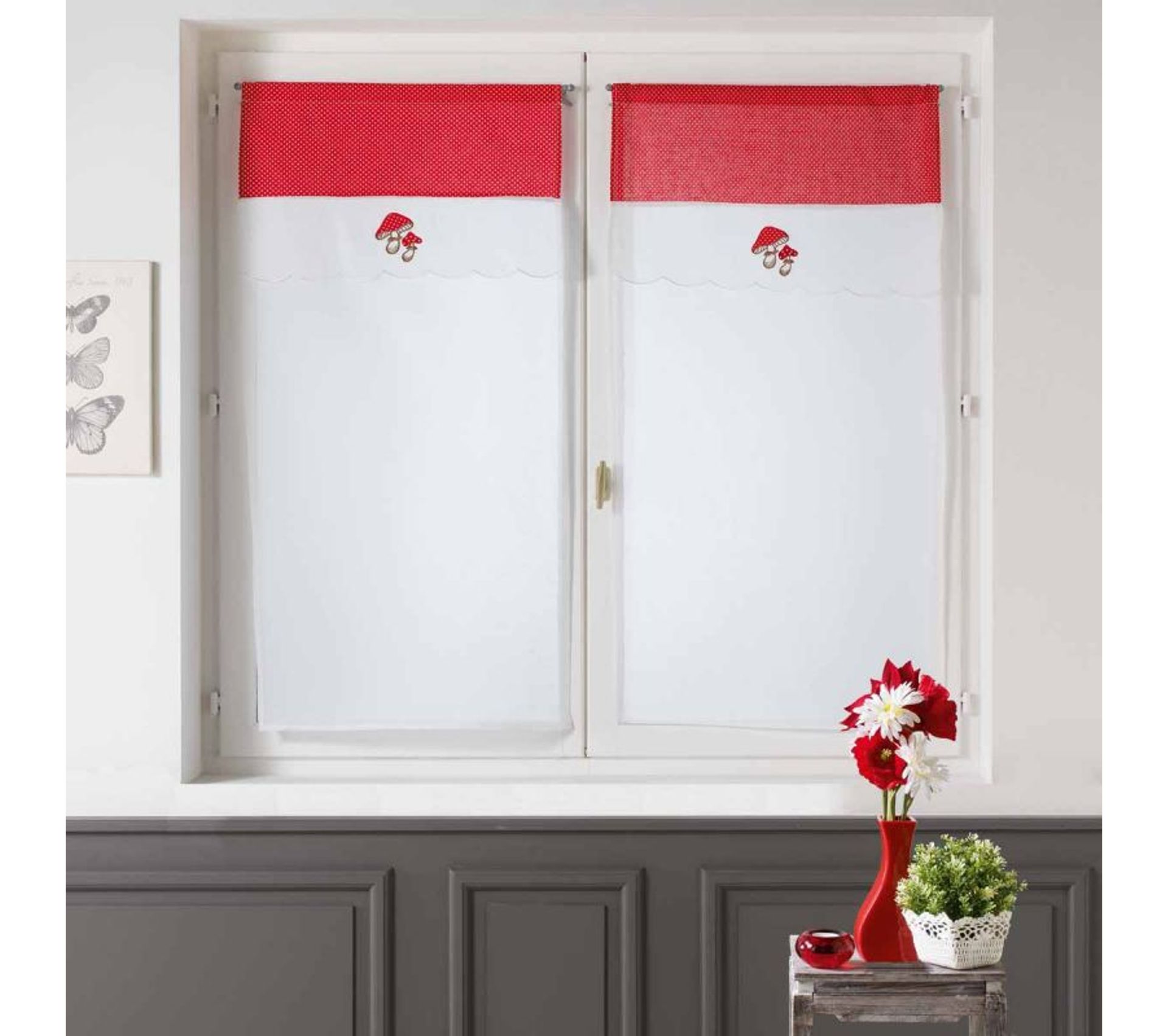 Paire De Voilages "champignons" 60x120 cm Blanc et Rouge Voilage BUT