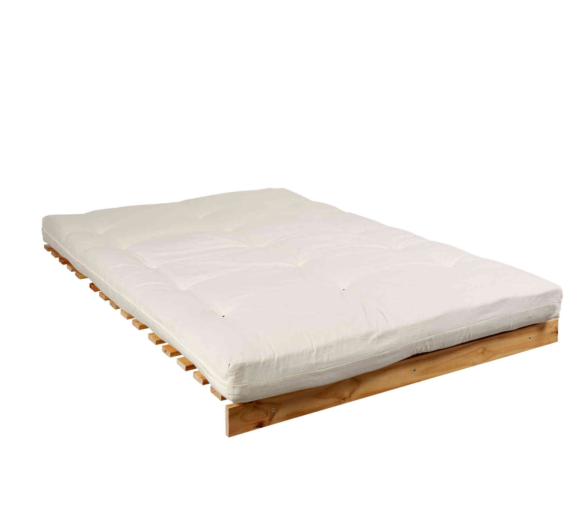 Pack Futon Matelas Latex Écru Structure En Bois Naturel 90x200