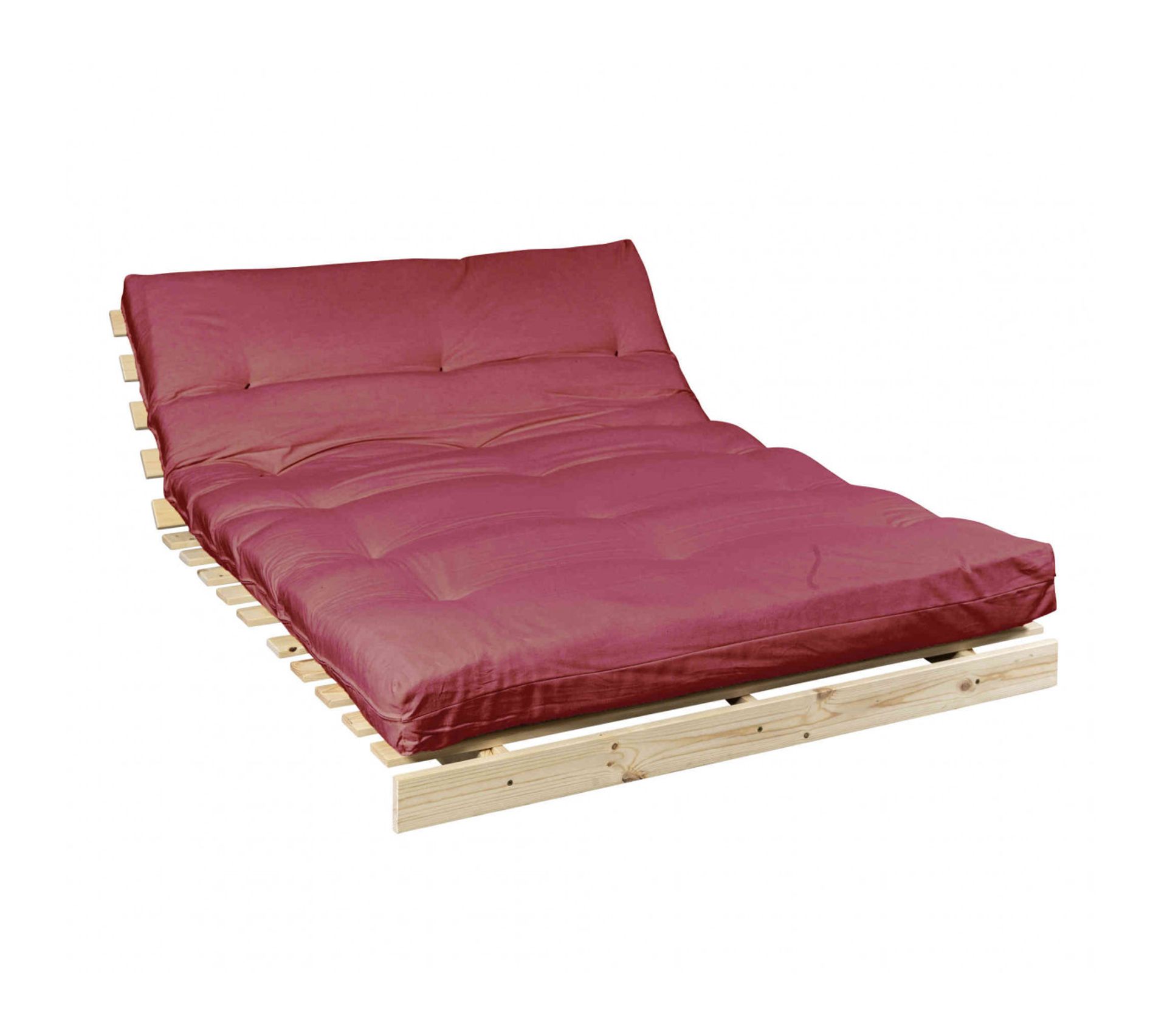 Pack Futon Matelas Latex Rouge Structure En Bois Naturel 90x200